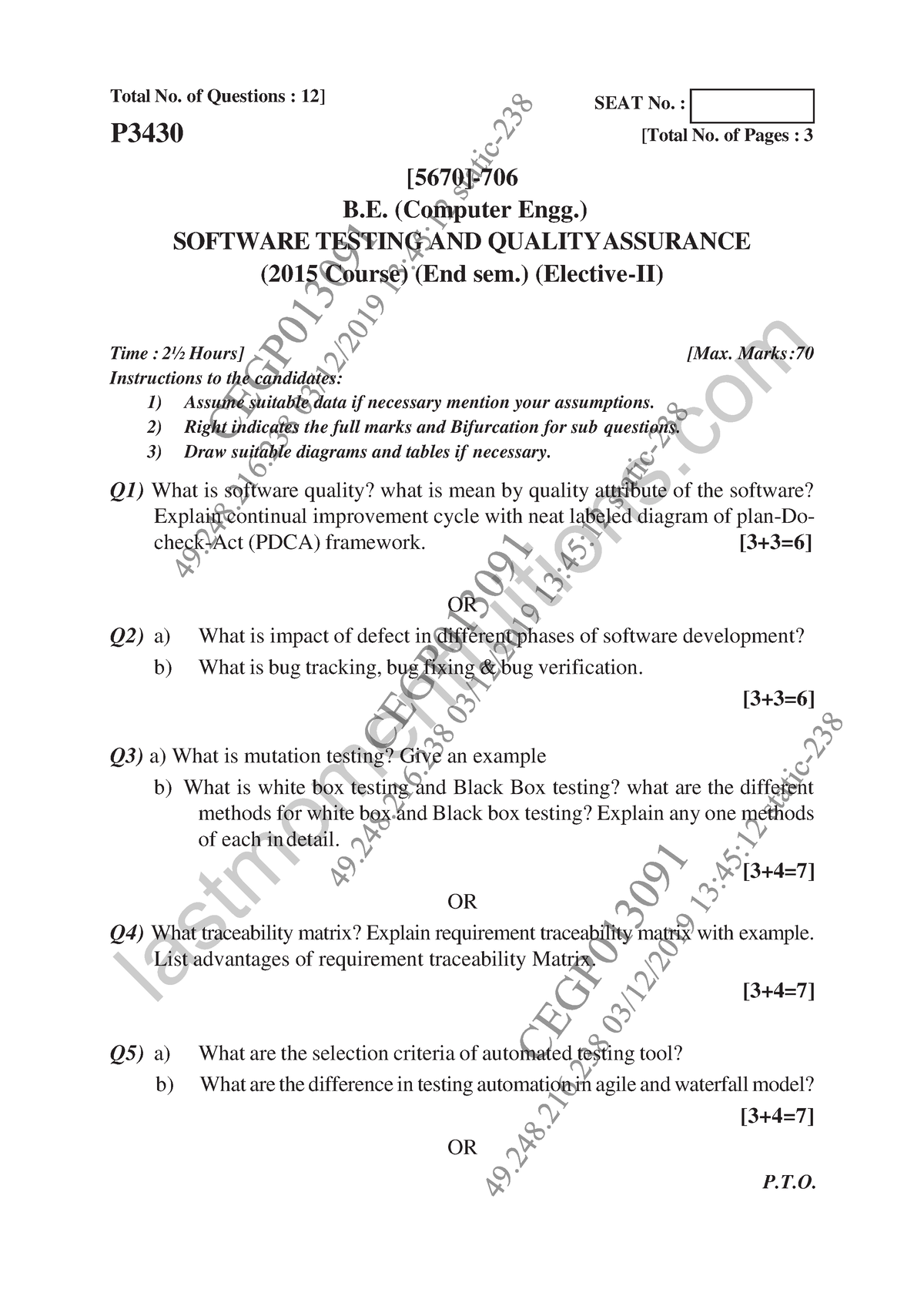 Semester 7 2019 November Elective Ii Software Testing And Quality ...