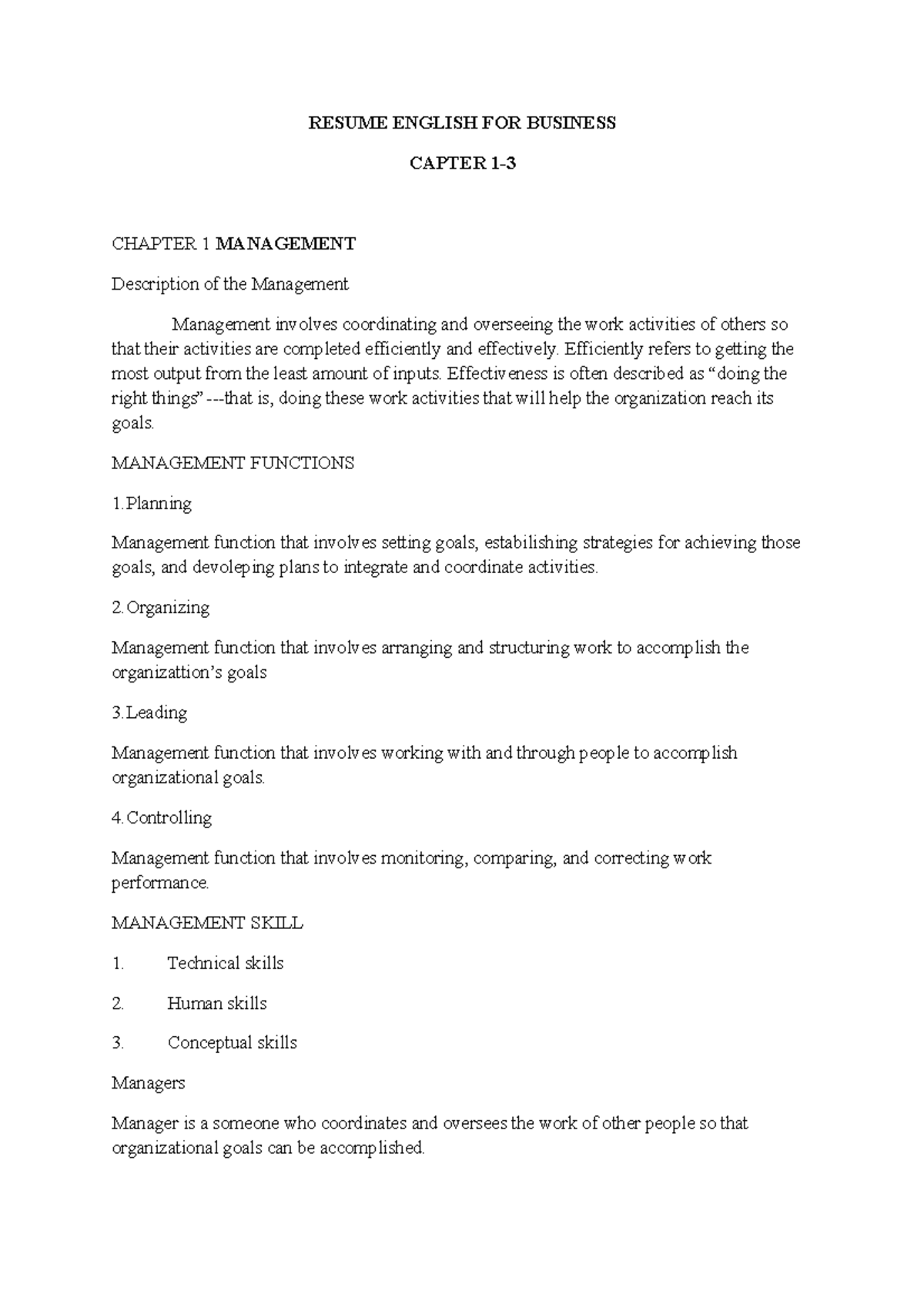 Resume English For Business Chapter 1-3 - RESUME ENGLISH FOR BUSINESS ...