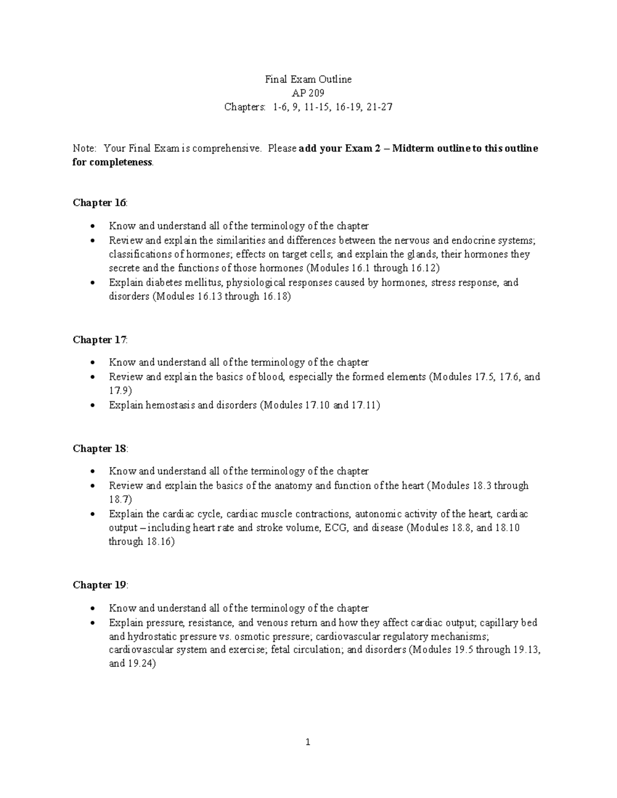 Final Exam Outline AP 209 Fall 2020 1 Final Exam Outline AP 209