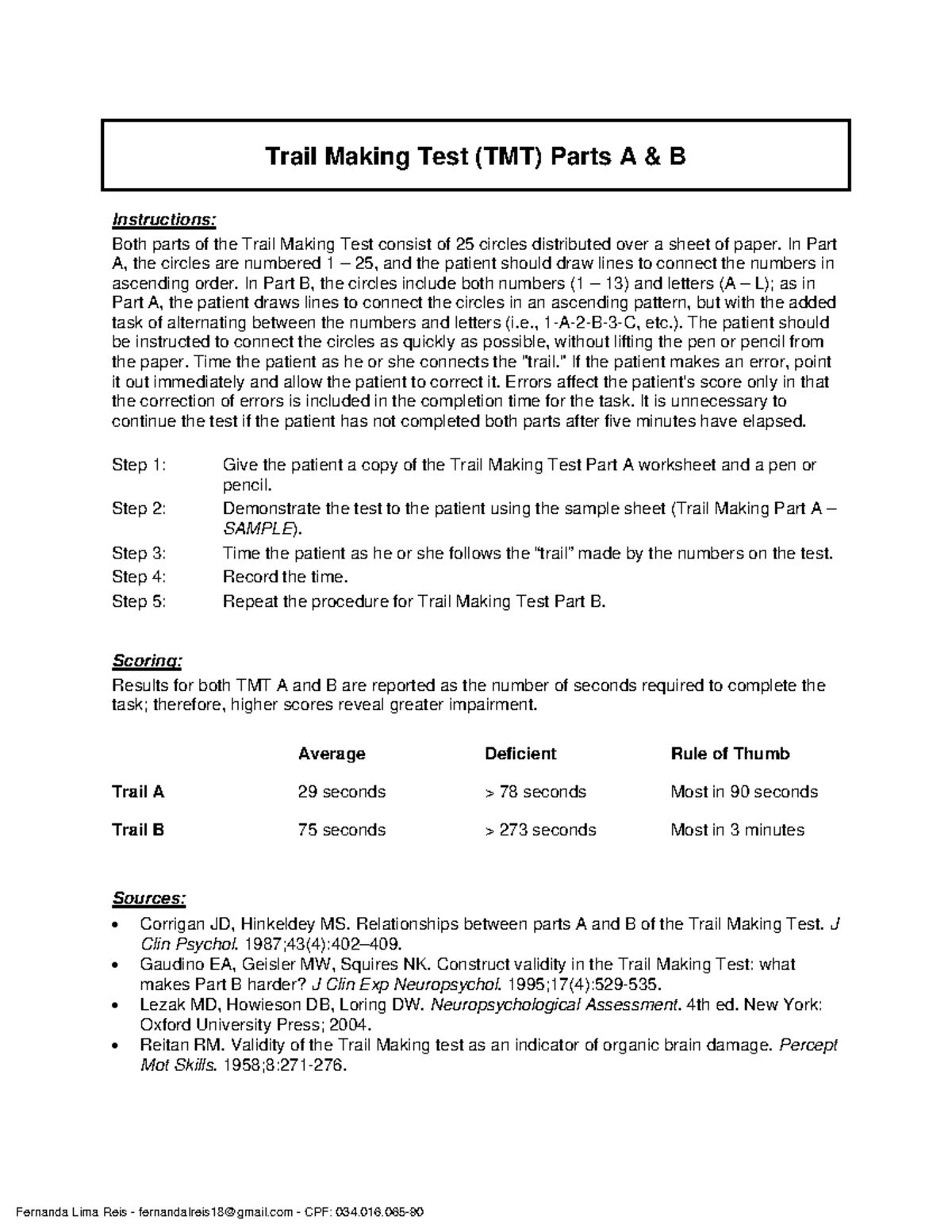 Aplicacao Teste Trilhas A-B Ingles - Trail Making Test (TMT) Parts A ...