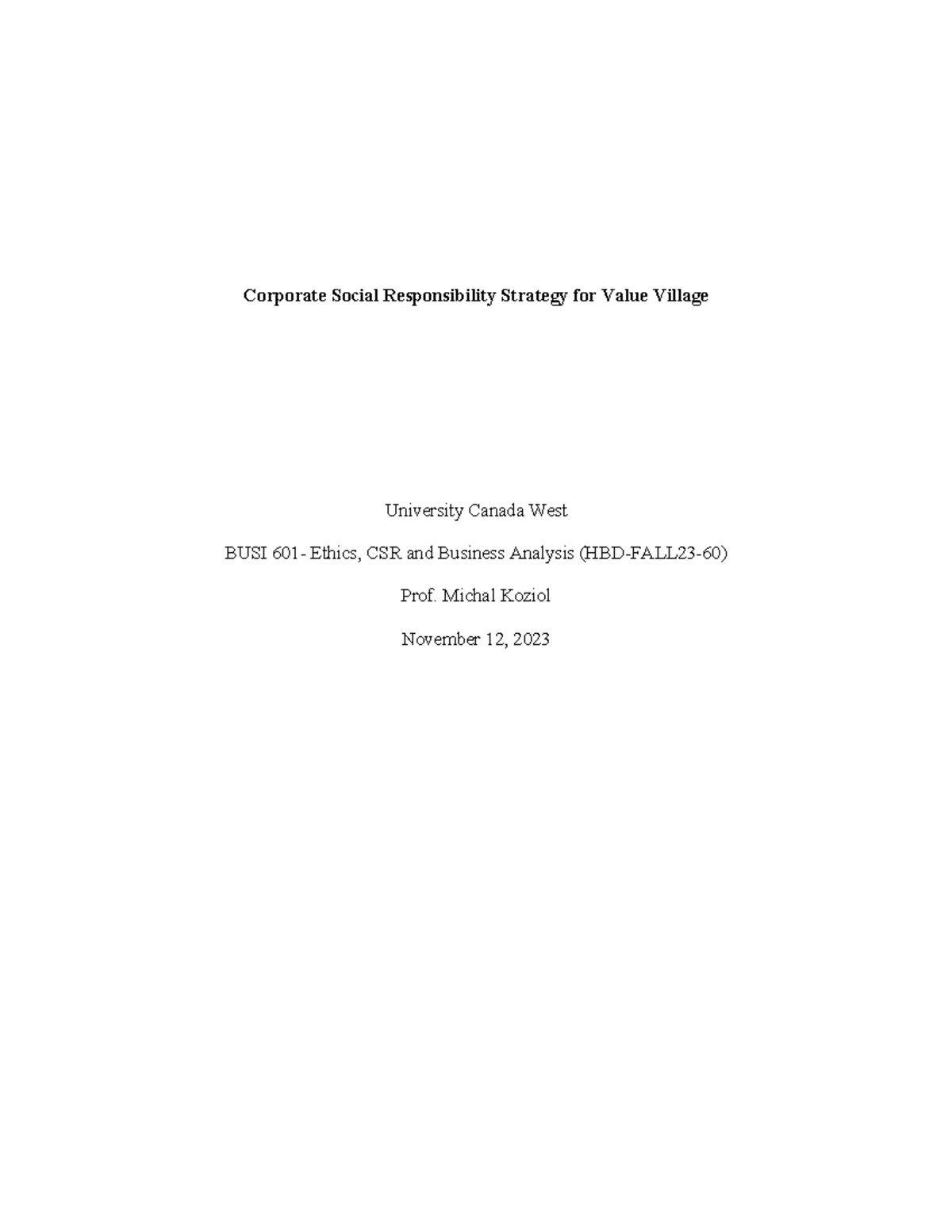 CSR Strategy for Value VIllage Corporate Social Responsibility
