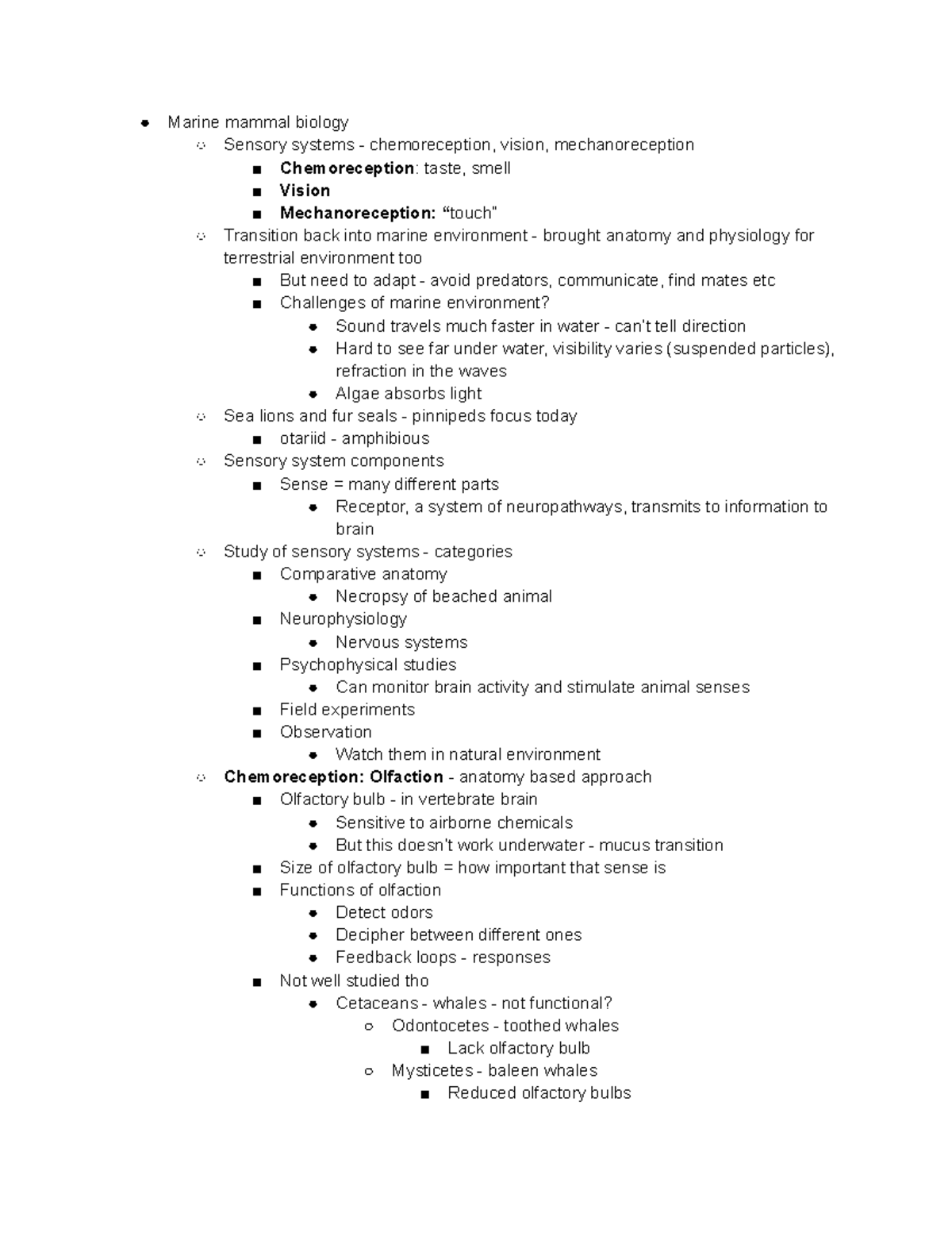 2 14 Marine mammal biology - Marine mammal biology Sensory systems ...