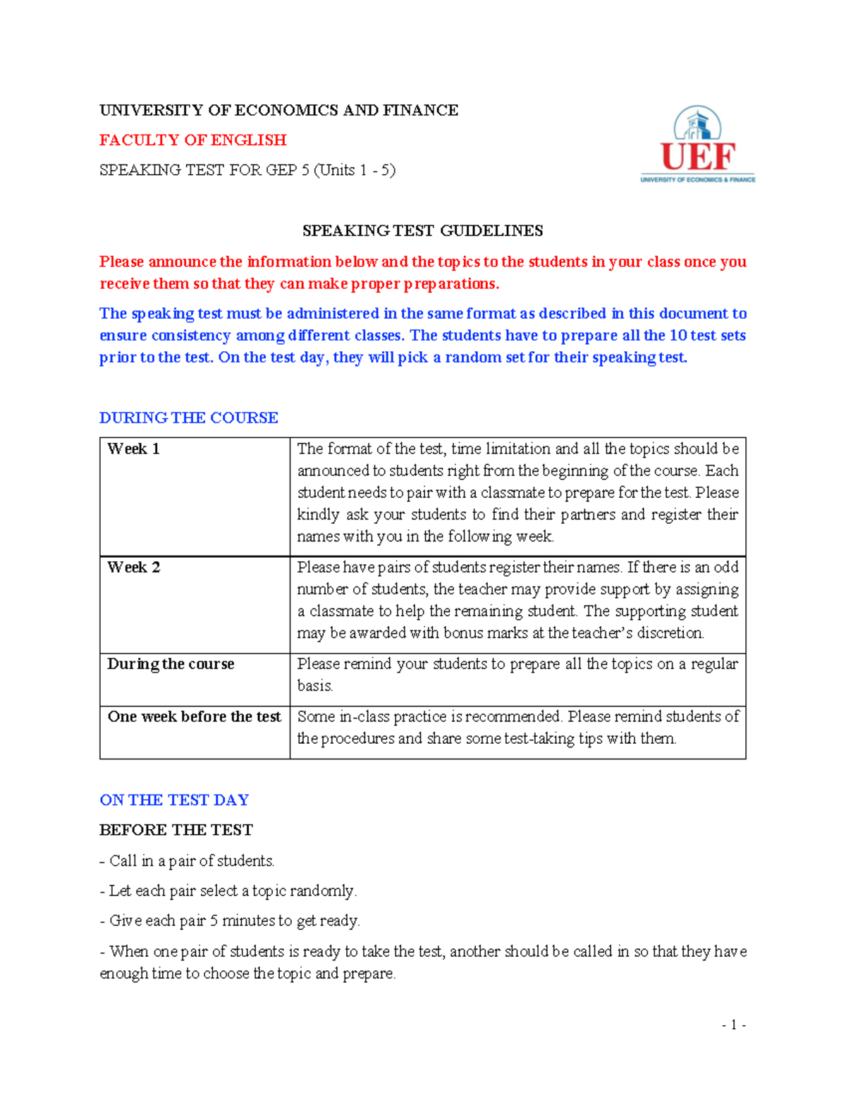 GEP 5 Speaking test - Guidelines (Sep 2021 updated) - 1 - UNIVERSITY OF ...