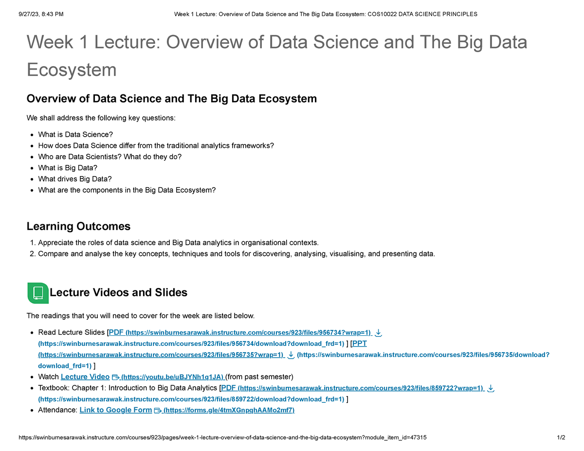 Week 1 Lecture Overview Of Data Science And The Big Data Ecosystem ...