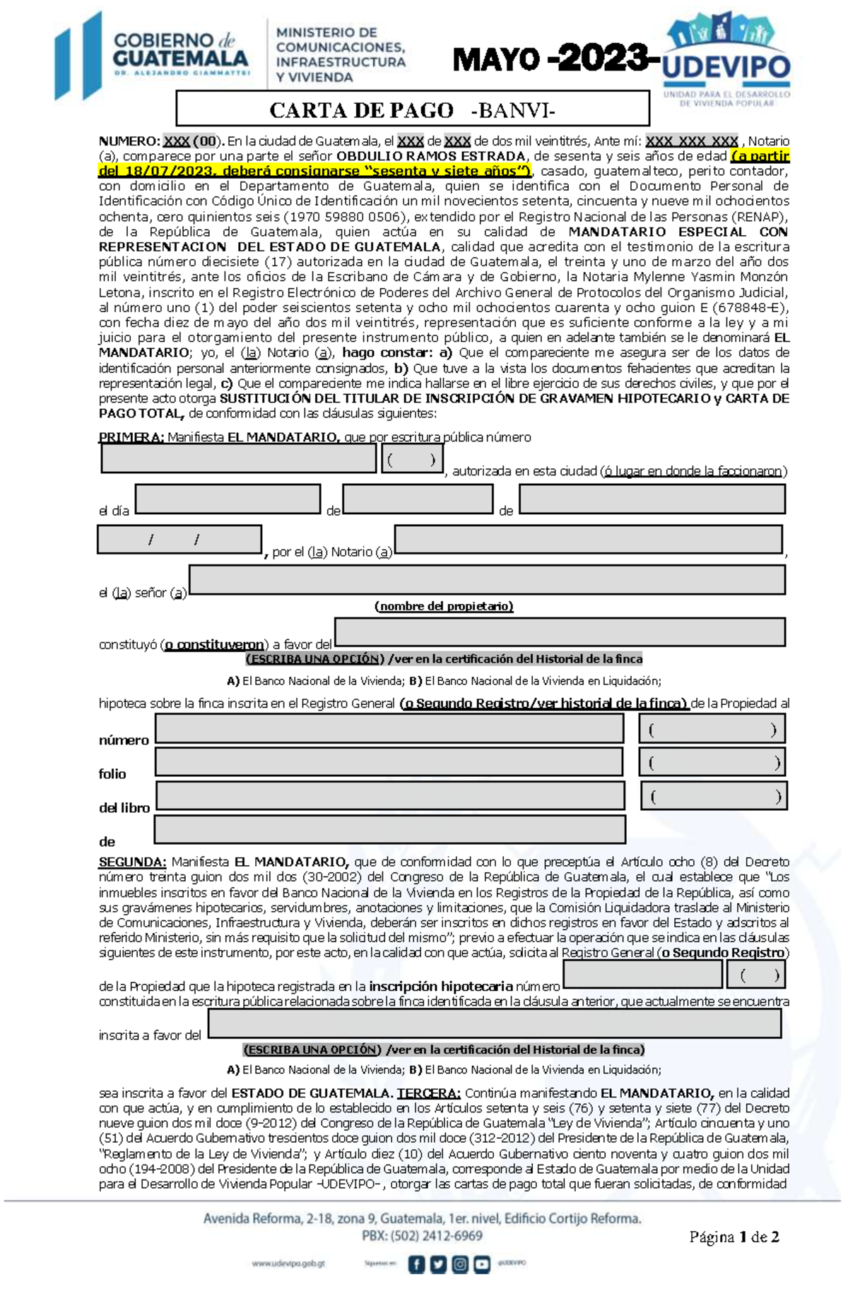 Carta De Pago Banvi Minuta Udevipo Mayo P Gina De