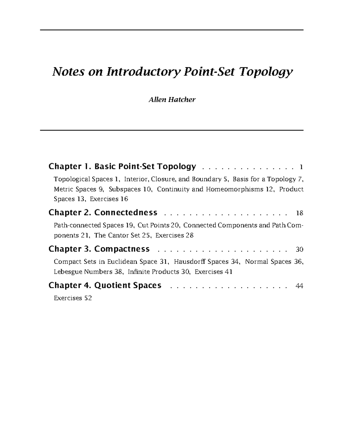 Top Notes Notes on Introductory PointSet Topology Allen Hatcher Chapter 1. Basic PointSet