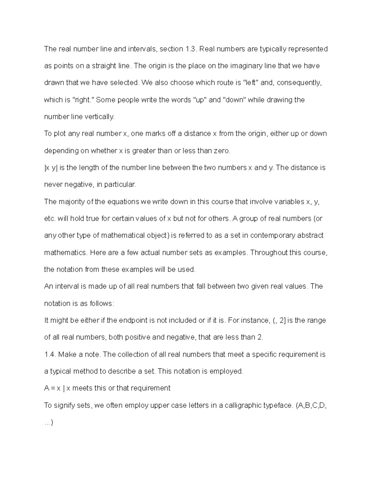 Text Book Notes 2 - The real number line and intervals, section 1. Real ...