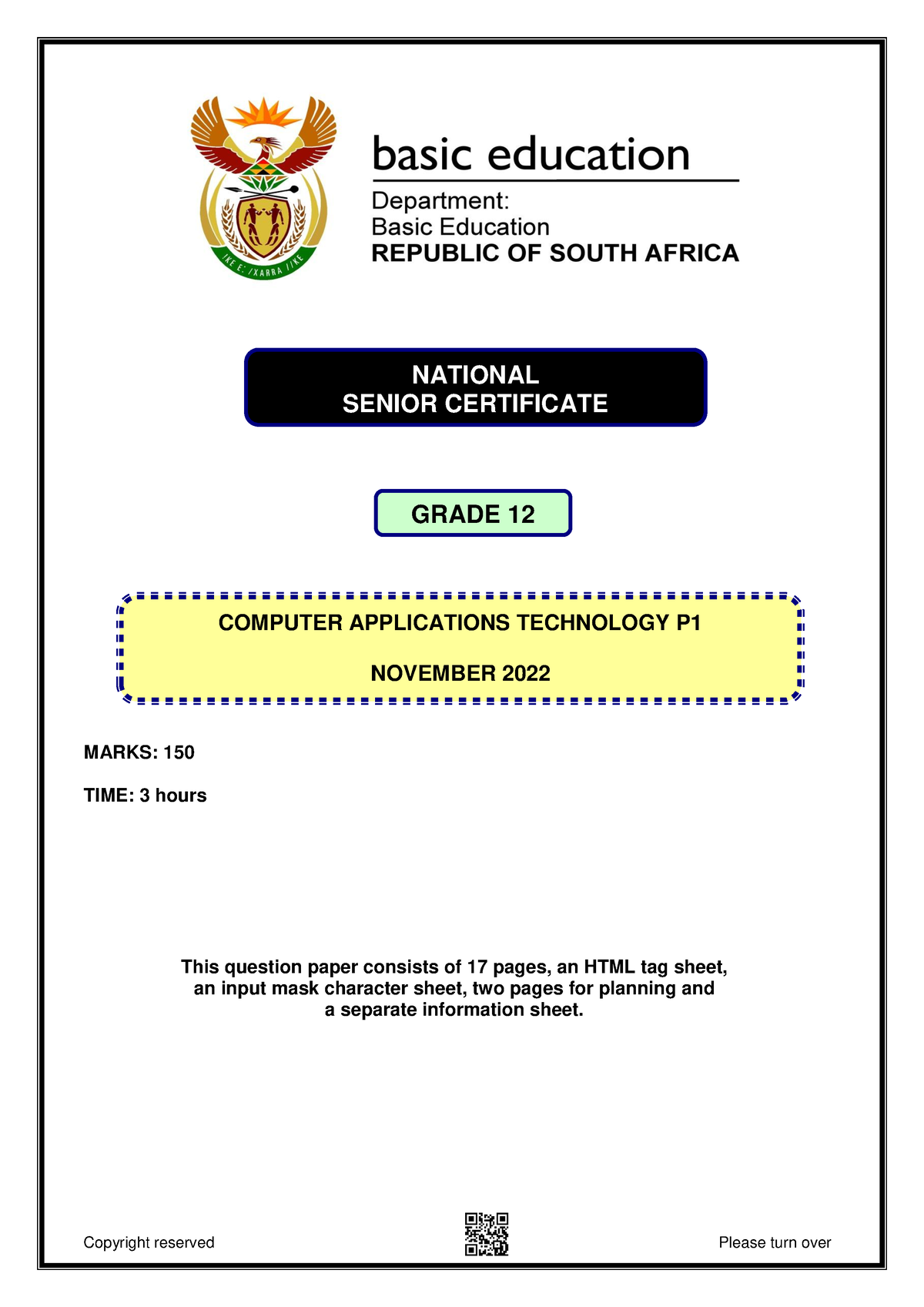 Computer Applications Technology P1 Nov 2022 Eng - MARKS: 150 TIME: 3 ...