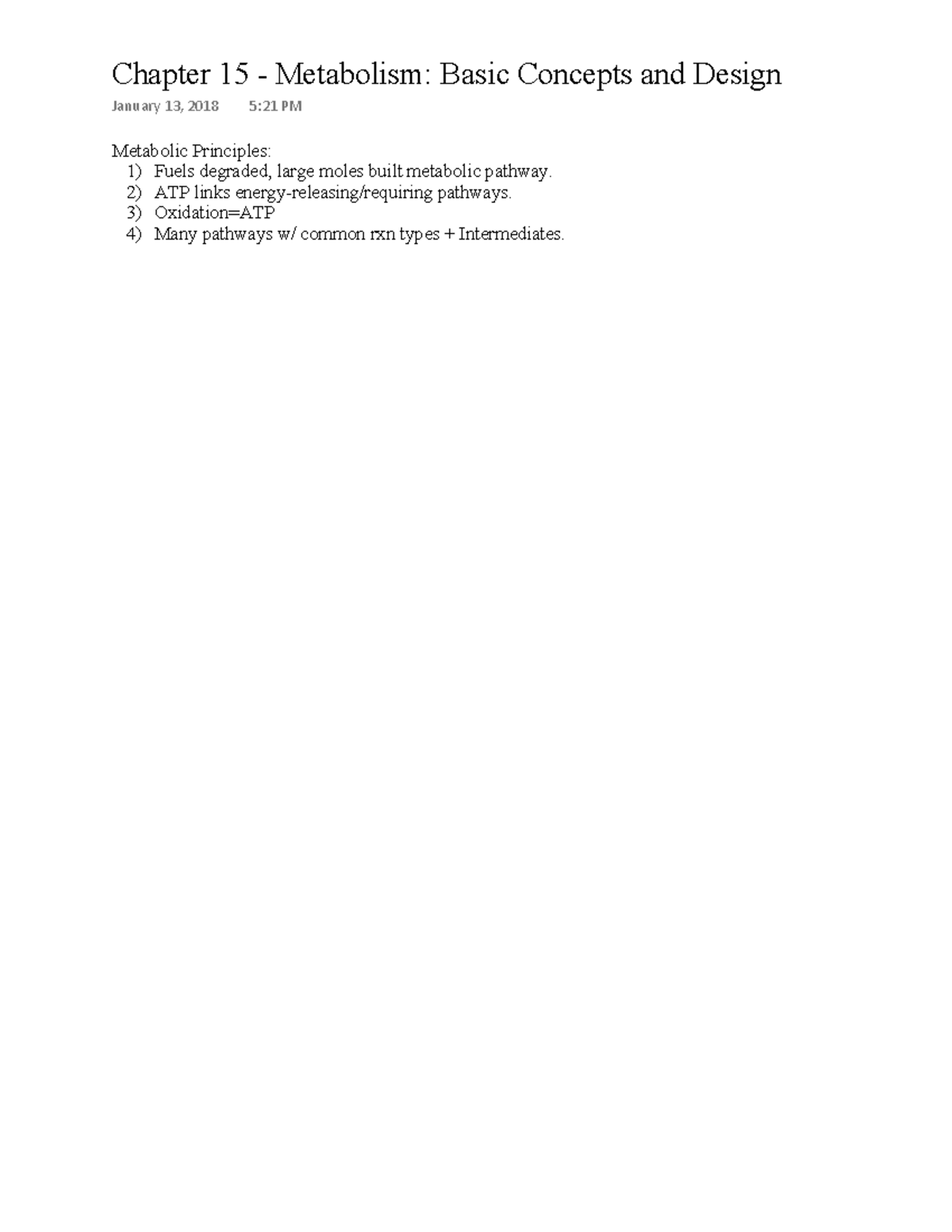 CH15 Notes - Chapter 15 - Metabolism: Basic Concepts and Design January ...
