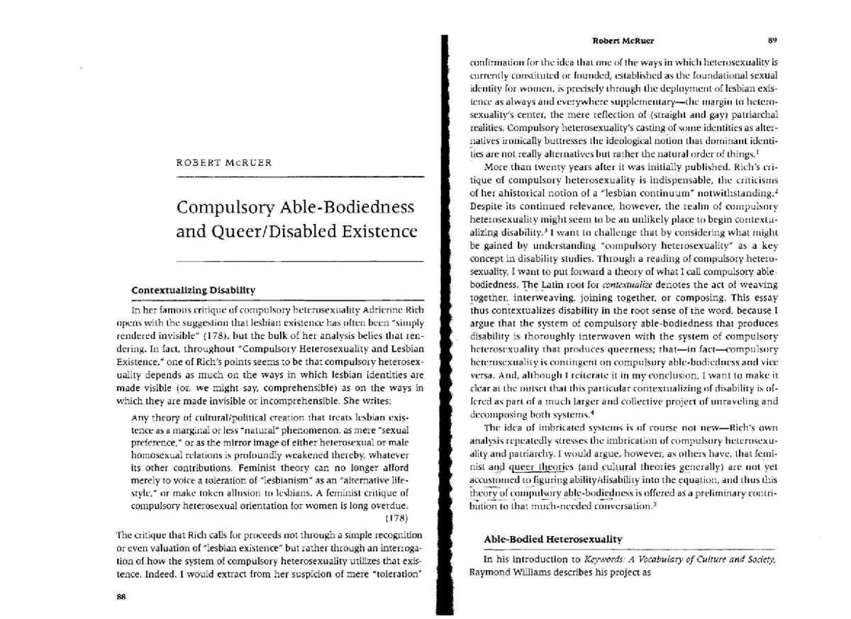 Compulsory AbleBodiedness and Queer Disabled Existence 89 ROBERT