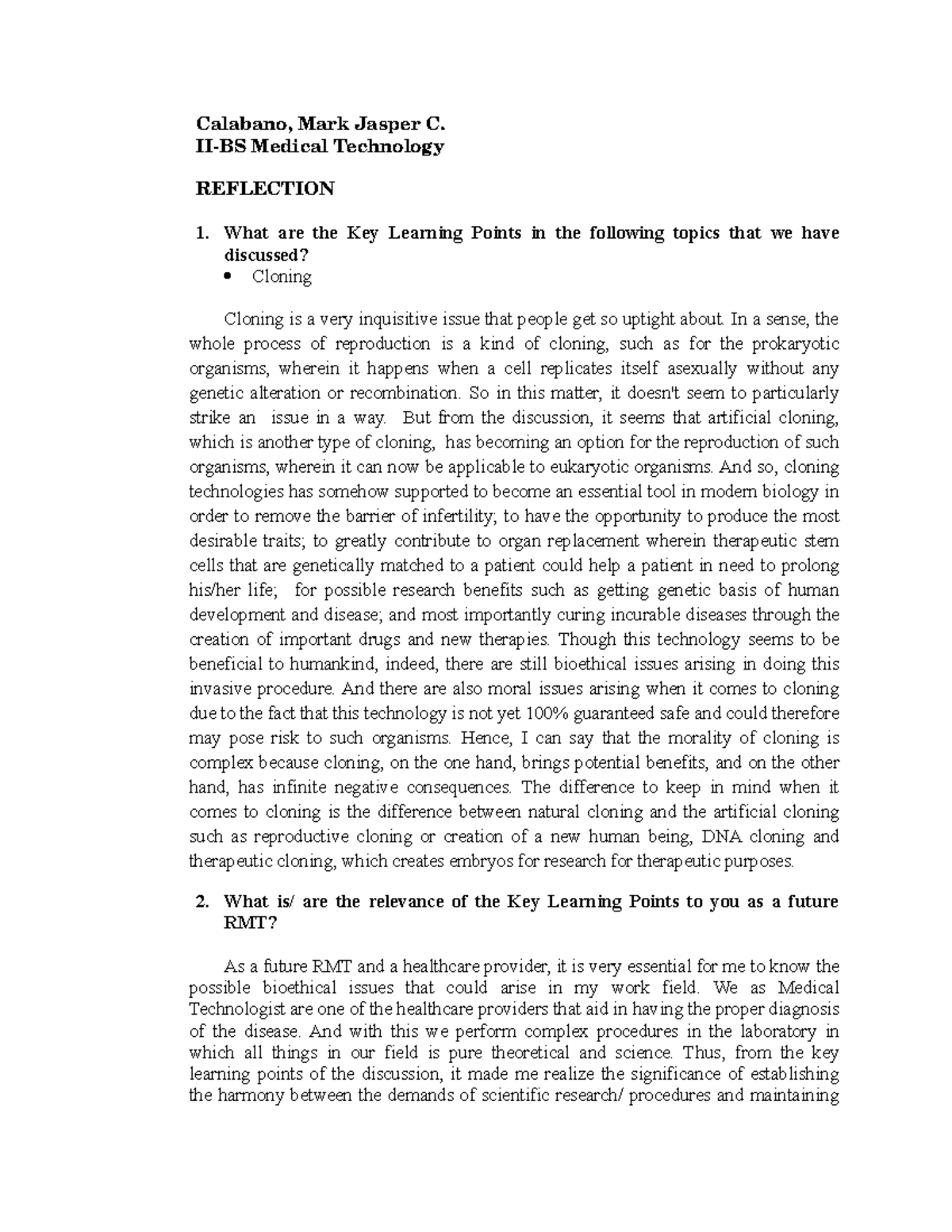 CYTOGENETICS SUMMARY REFLECTION - Calabano, Mark Jasper C. II-BS ...