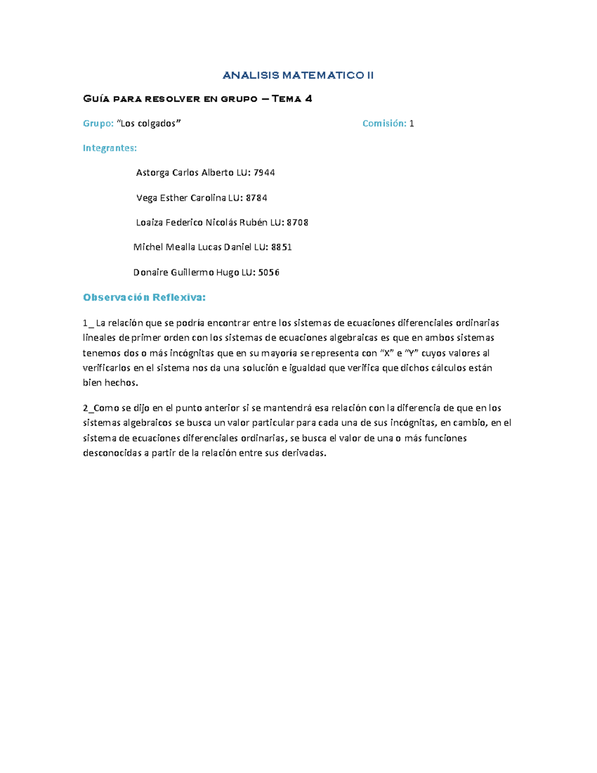 Analisis Matematico Ii Tp 4 Analisis Matematico Ii Guía Para Resolver En Grupo Tema 4 Grupo 7246