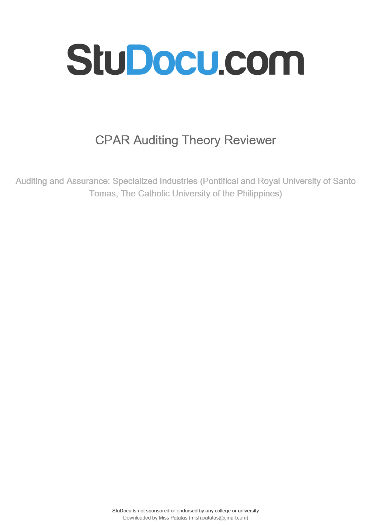 Auditing Theories - CPAR Testbank - BS Accountancy - Studocu