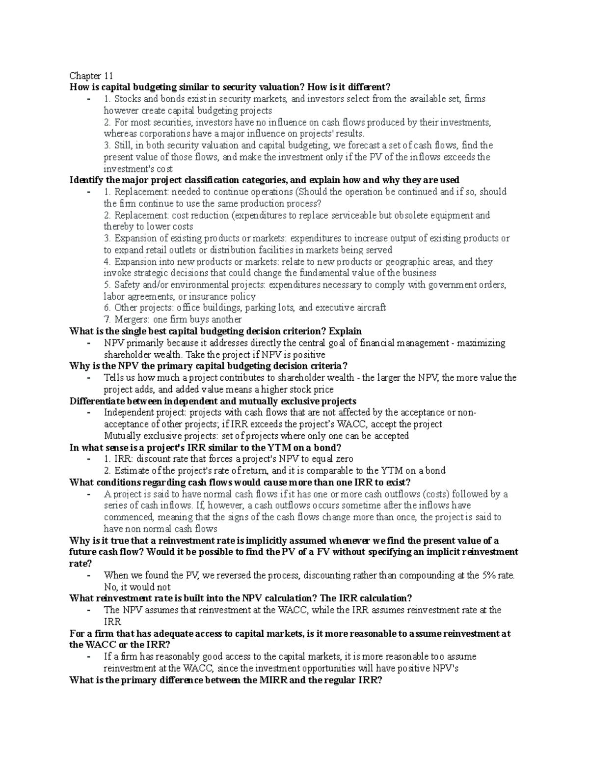 Chapter 11 - Chapter 11 How is capital budgeting similar to security ...