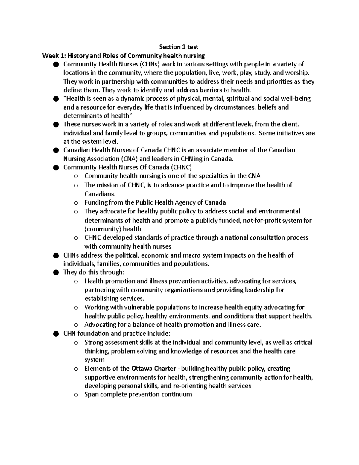 Community Exam Notes - Section 1 test Week 1: History and Roles of ...