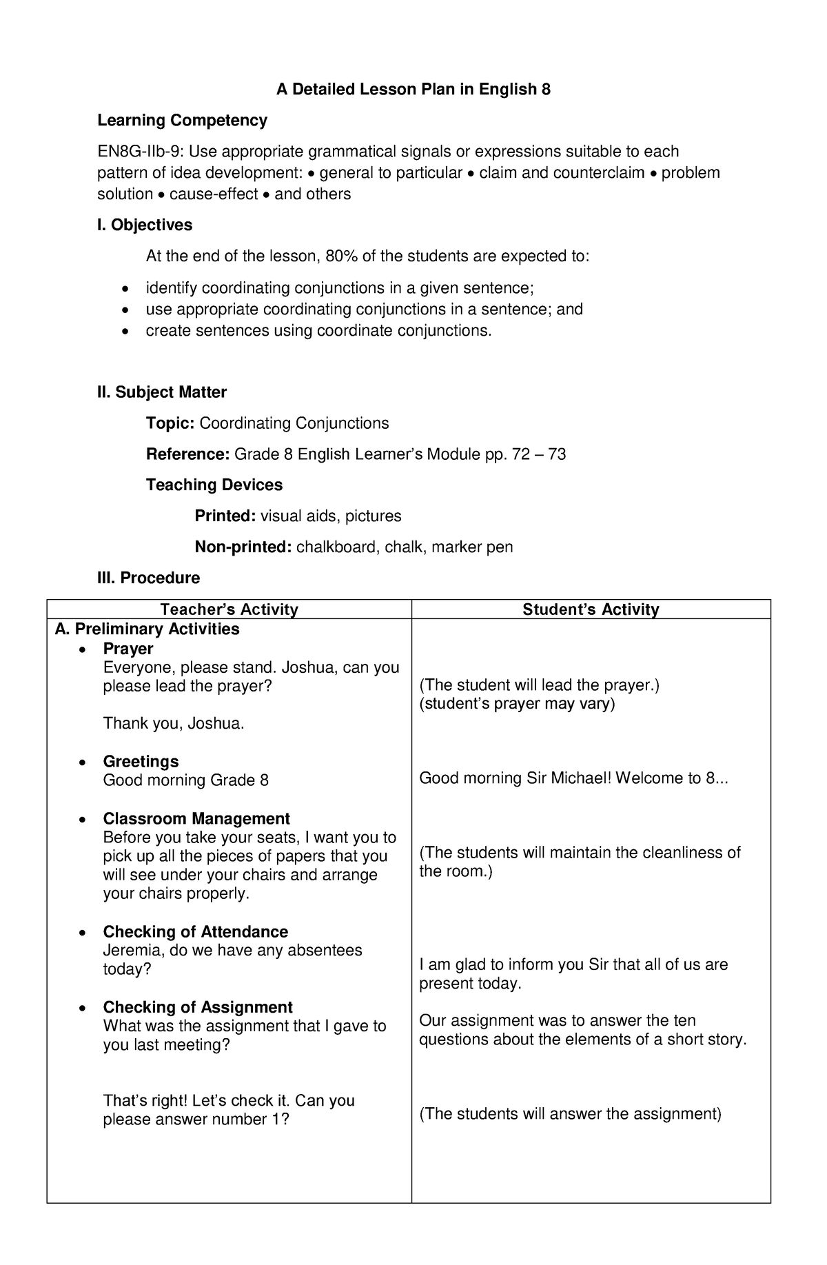 Conjunctions Module - A Detailed Lesson Plan in English 8 Learning ...