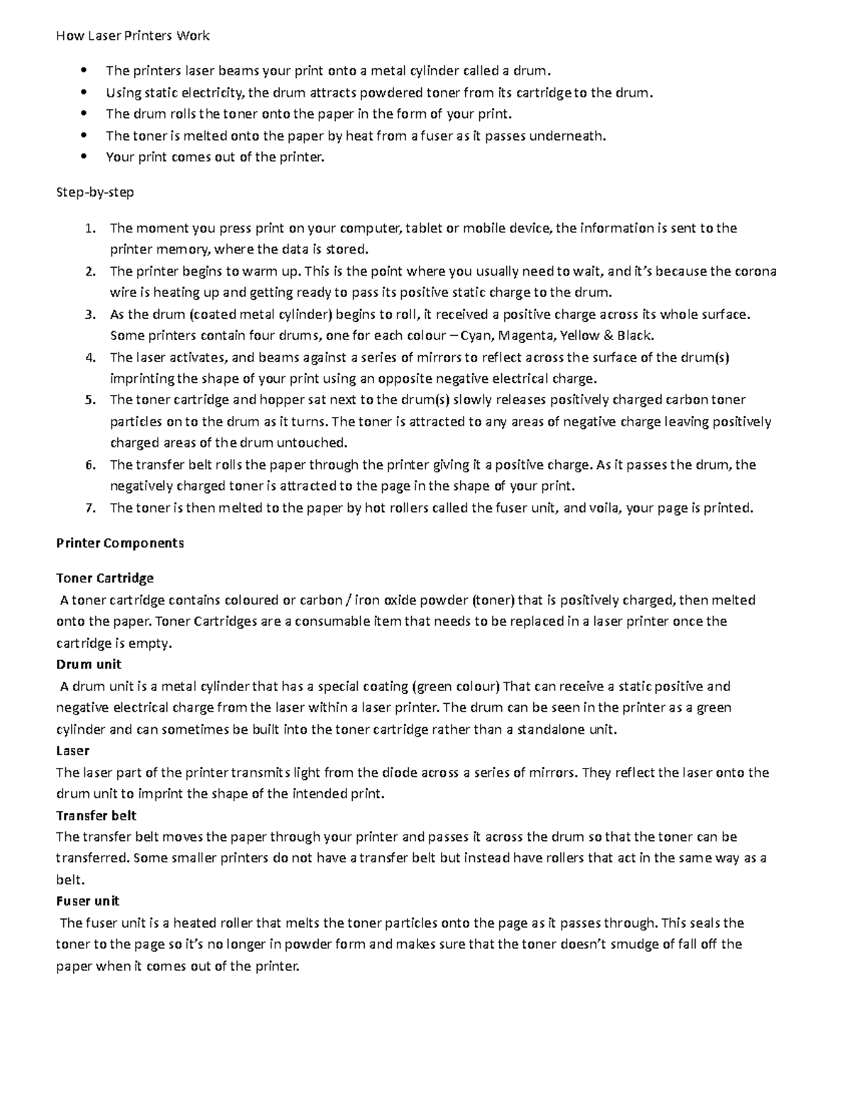 Laser-printer-working - How Laser Printers Work The printers laser ...