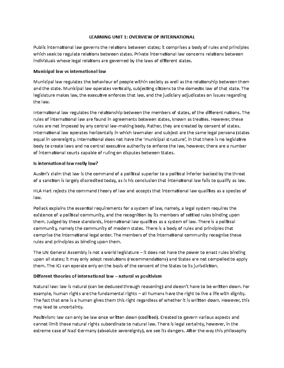 LU1 summary notes - LEARNING UNIT 1: OVERVIEW OF INTERNATIONAL Public ...