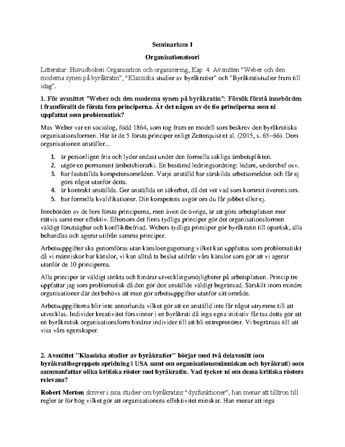 Seminarium 1 - Organisationsteori - Seminarium 1 Organisationsteori ...