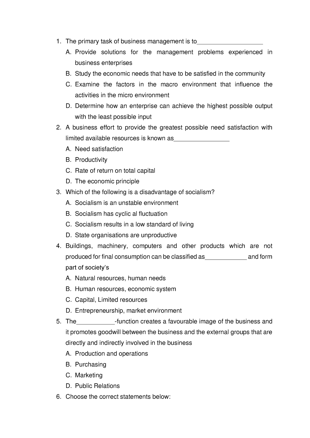 Chapter 1 - 3 MCQs for Tutors - The primary task of business management ...