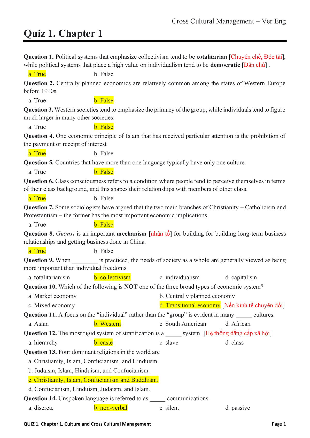 CCM-QUIZ 1 Ver English - QUIZ 1. Chapter 1. Culture And Cross Cultural ...