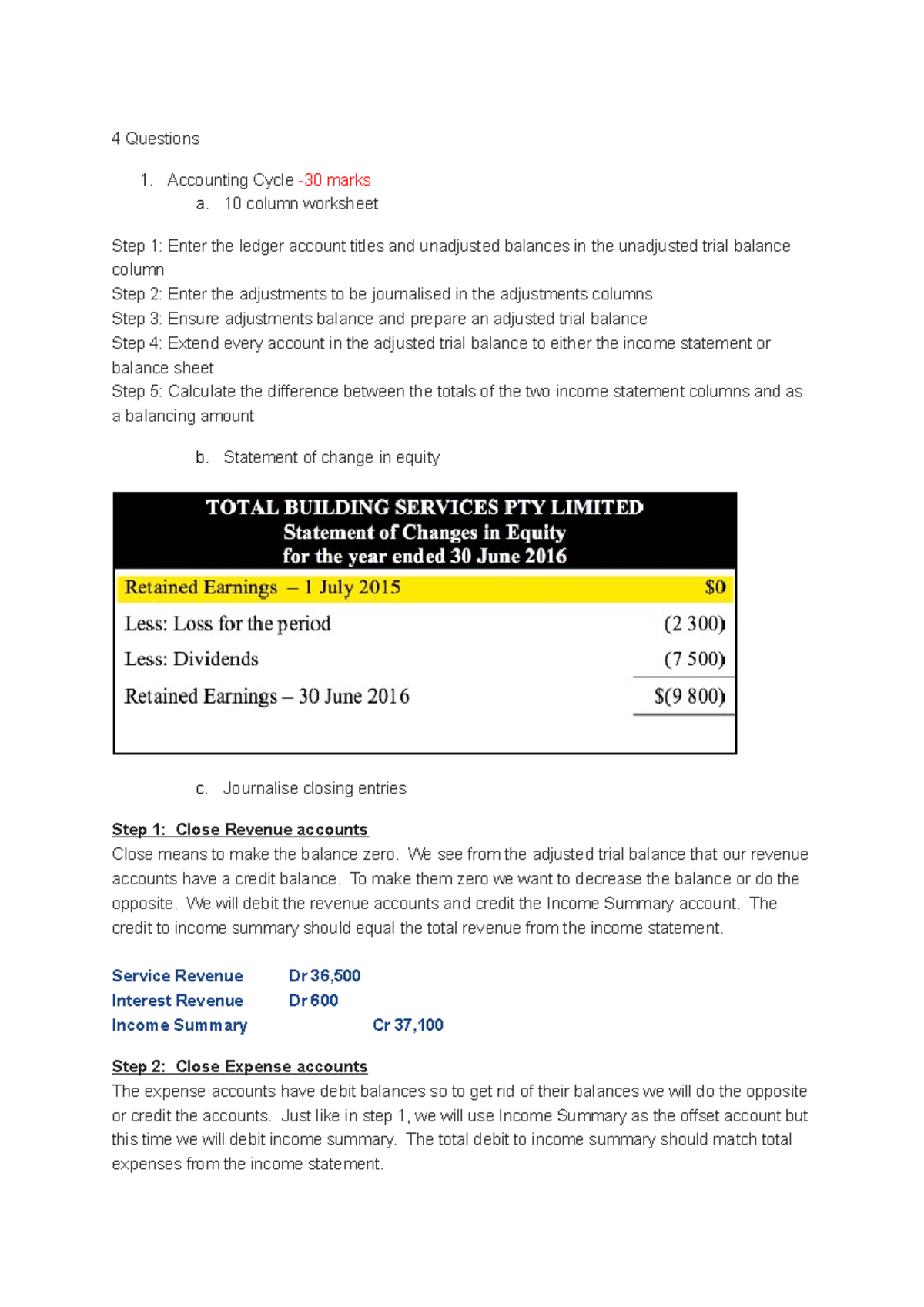 Final Exam Notes - 4 Accounting Cycle 10 column 1: Enter the ledger ...