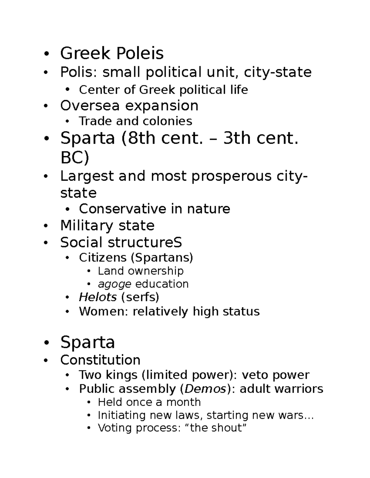 Sparta and Athens • Greek Poleis • Polis small political unit, city