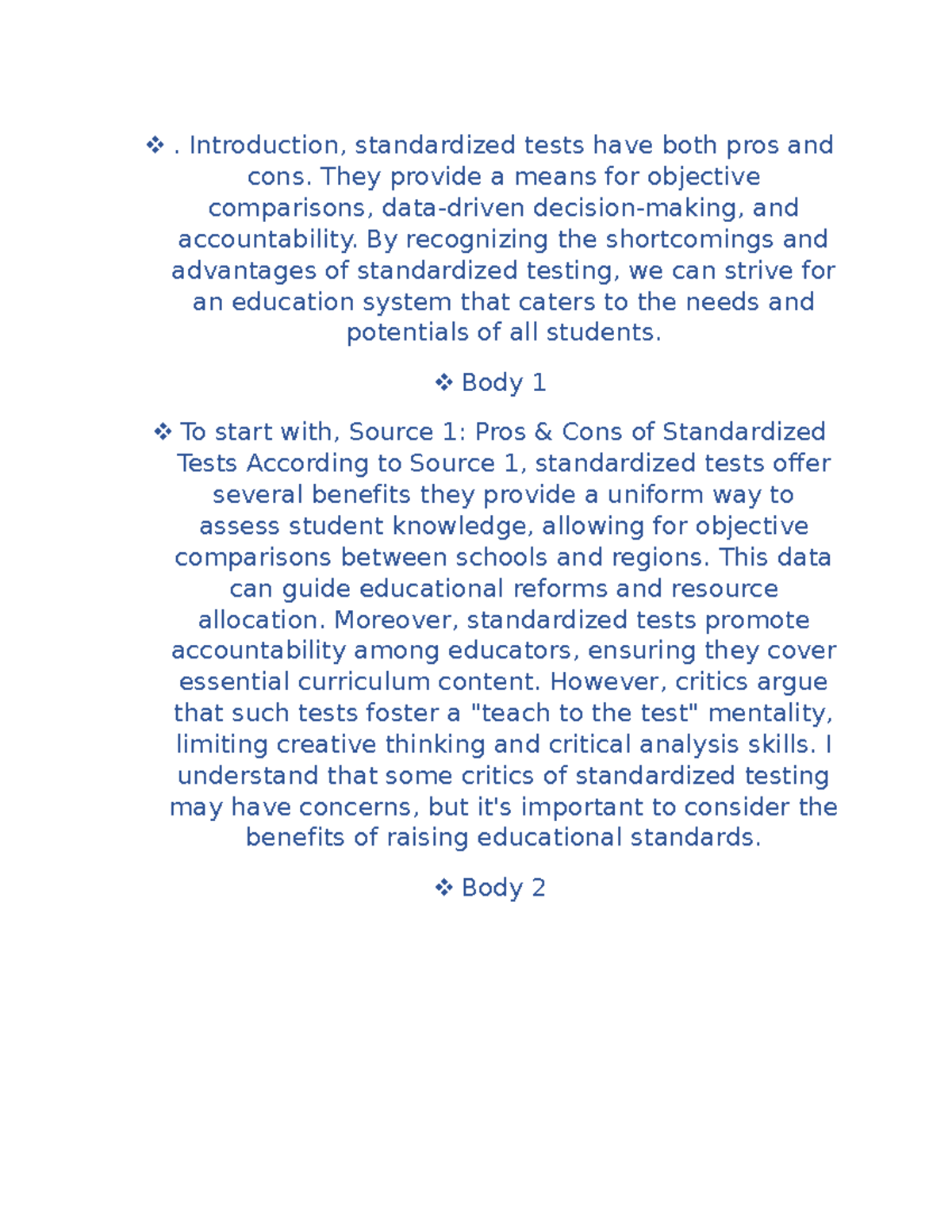 standardized tests pros and cons essay