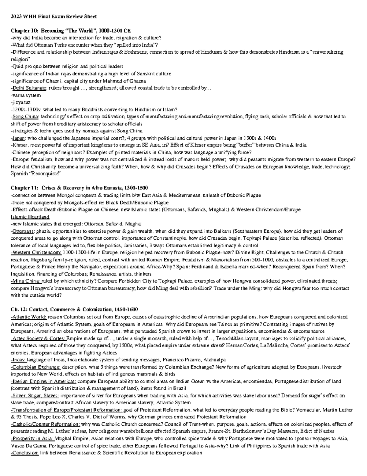 2023 WHH Final Exam Review Sheet - 2023 WHH Final Exam Review Sheet ...