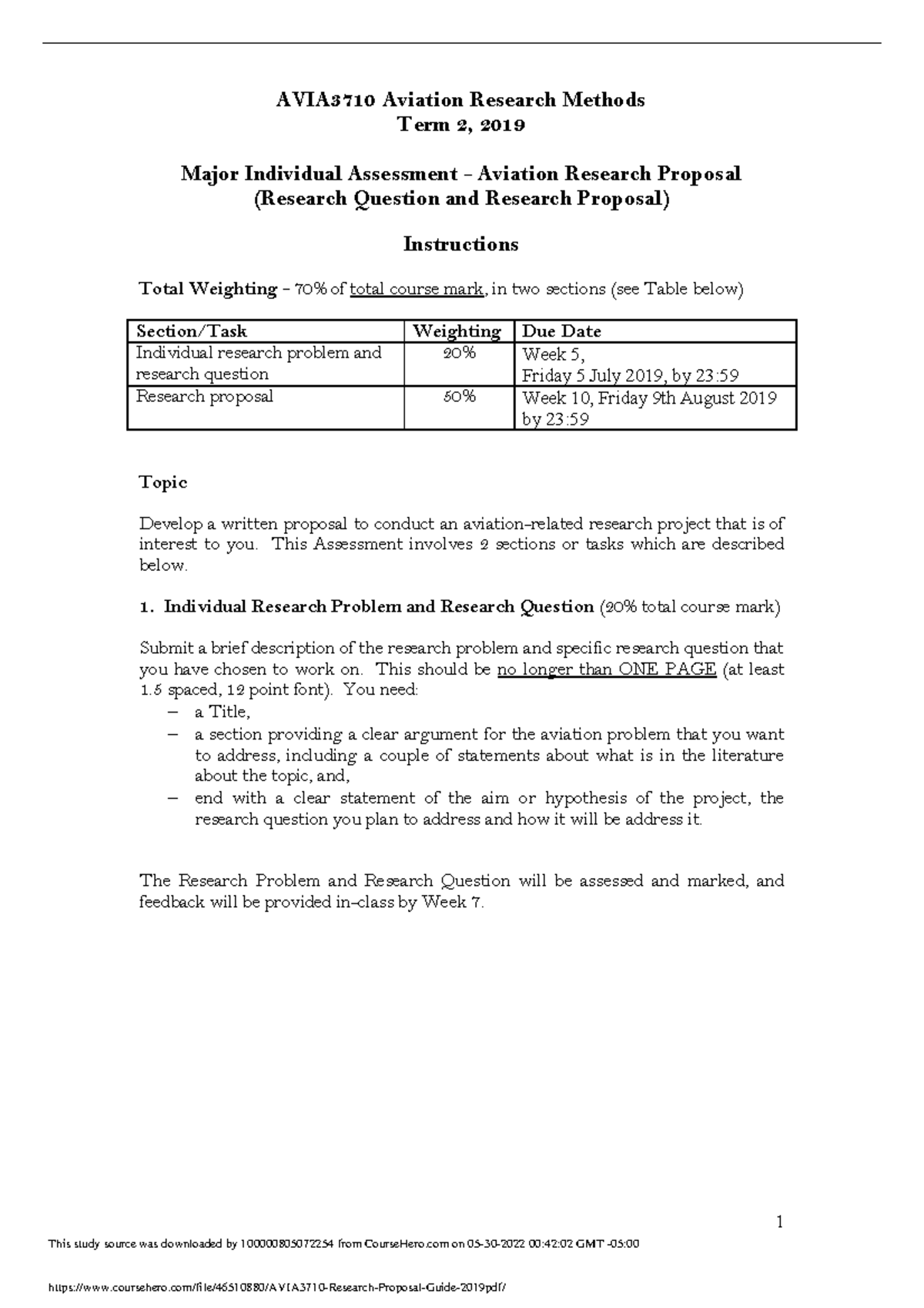 AVIA3710 Research Proposal Guide 2019 - 1 AVIA3710 Aviation Research ...