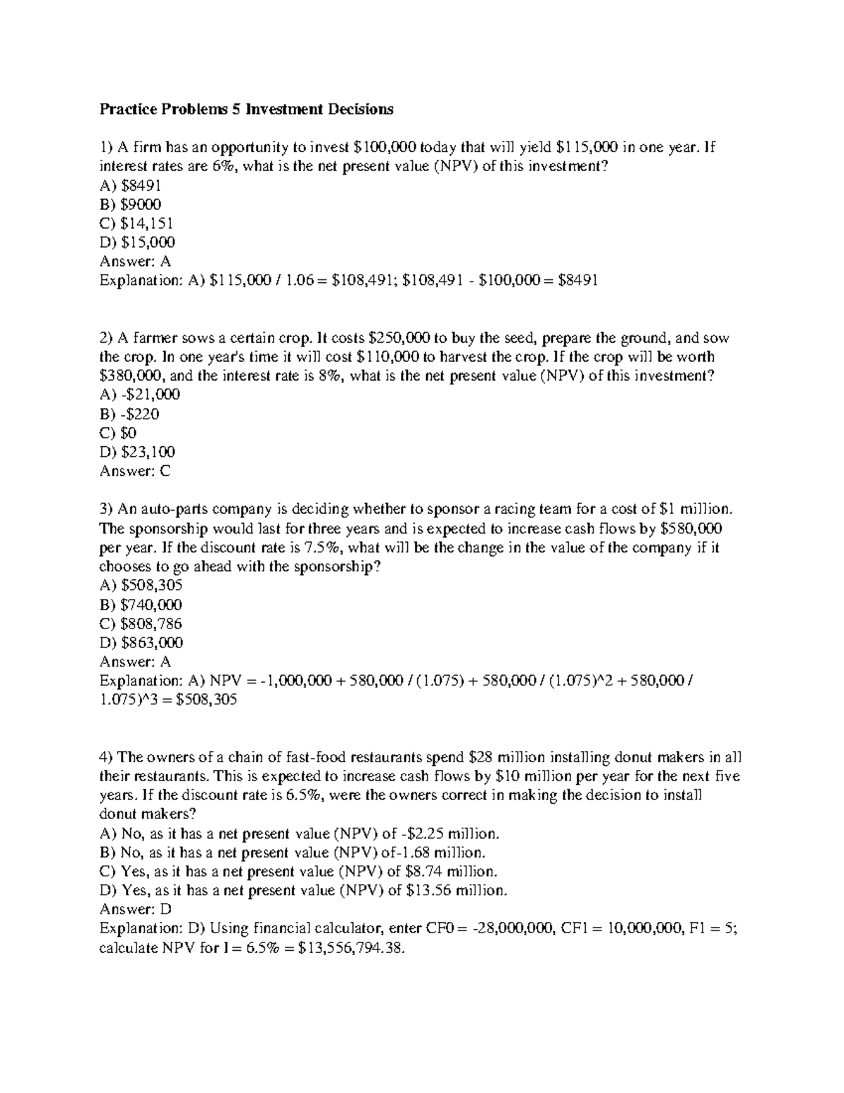 Practice+Problems+5+Investment+Decisions+Solution - Practice Problems 5 ...