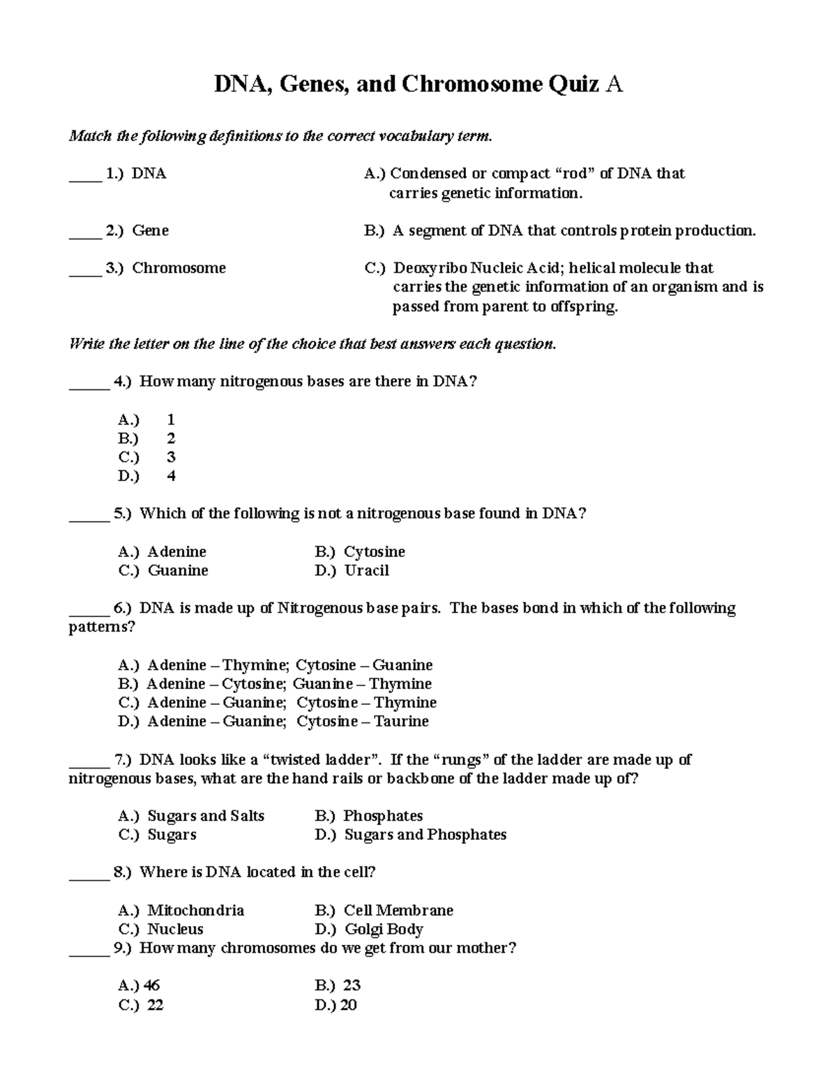 Biology Quiz - Botany Lecture Notes 2021 2022 Msu - Dna, Genes, And 