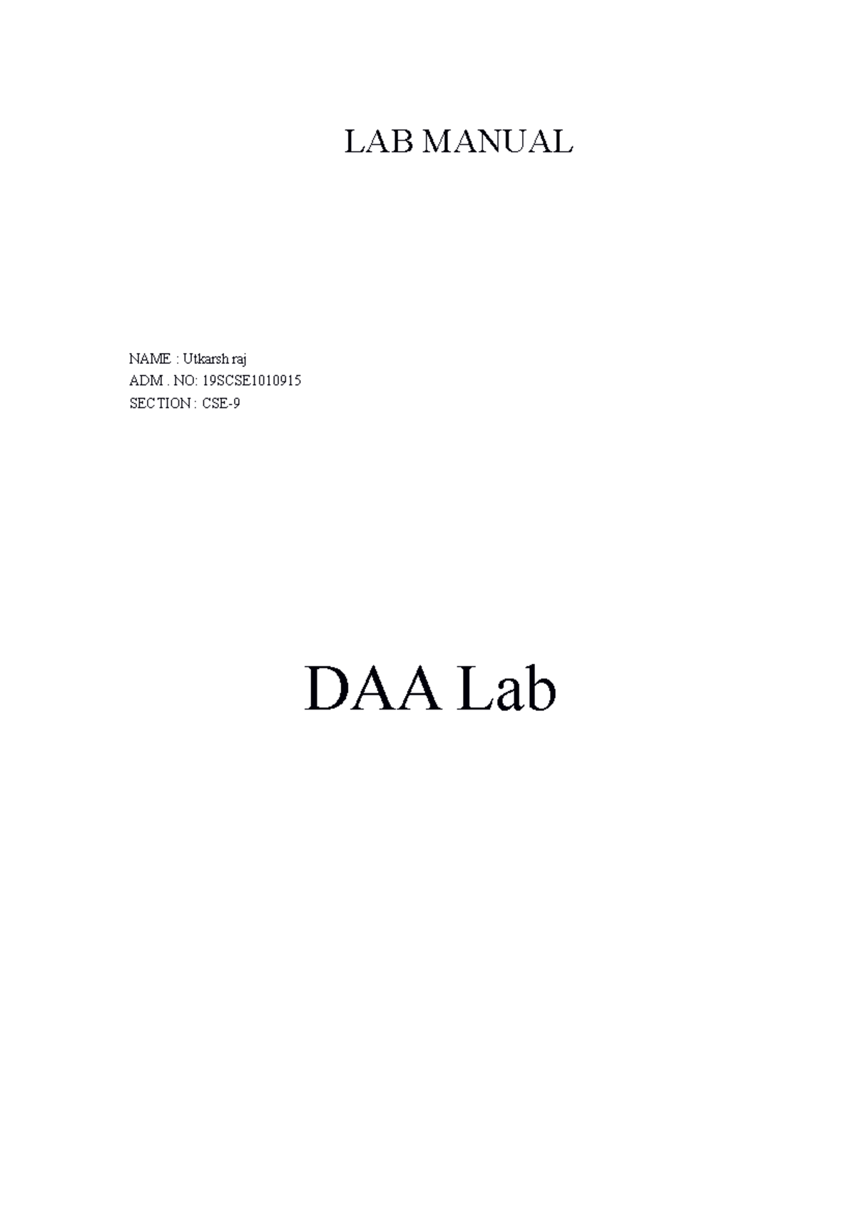 DAA LAB FILE complete DAA lab file prepared by me with my own
