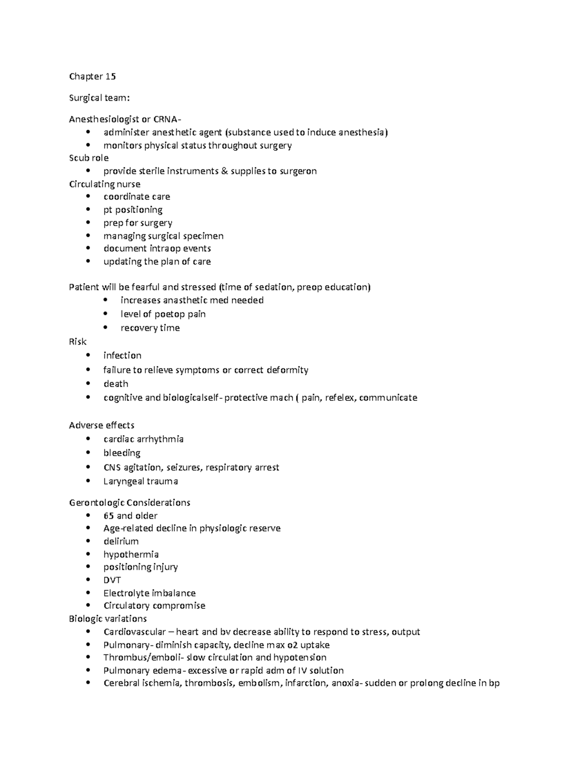 Chapter 15 preop - Chapter 15 Surgical team: Anesthesiologist or CRNA ...