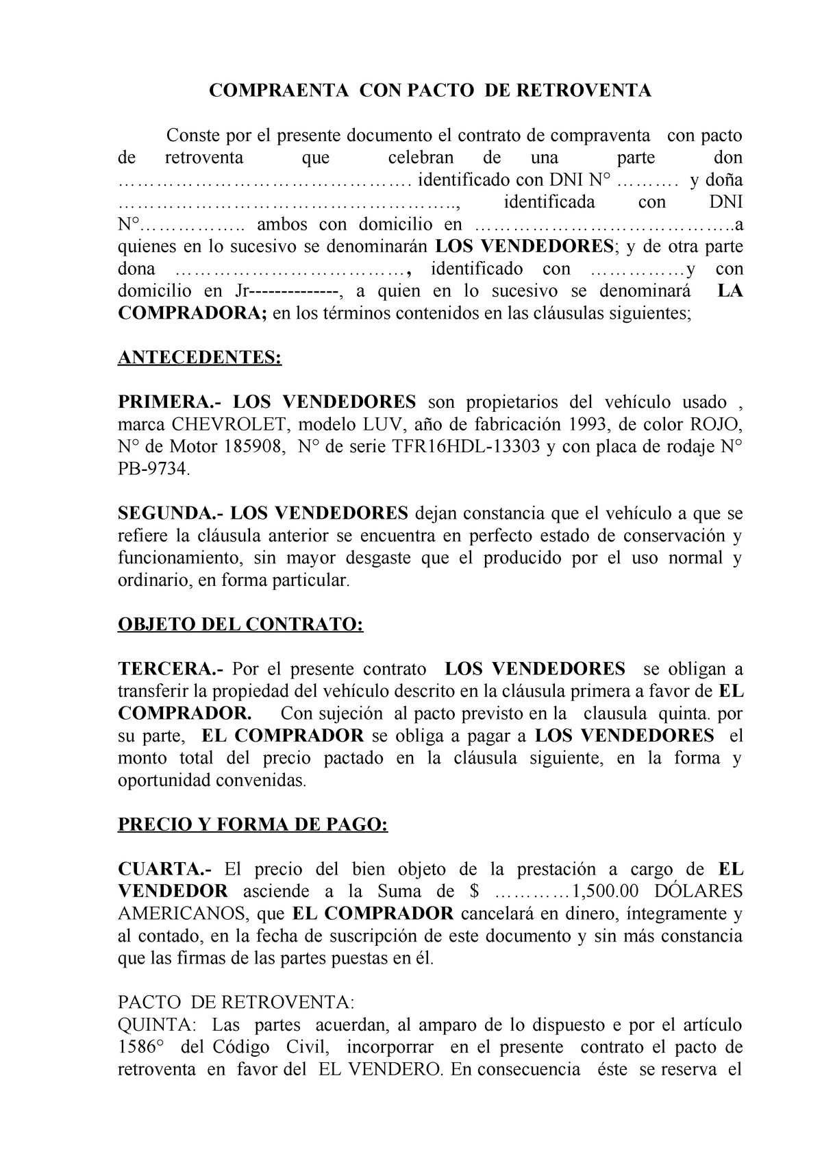 Contrato De Compra Venta Con Clausula De Retroventa Propiedad Vrogue 0125