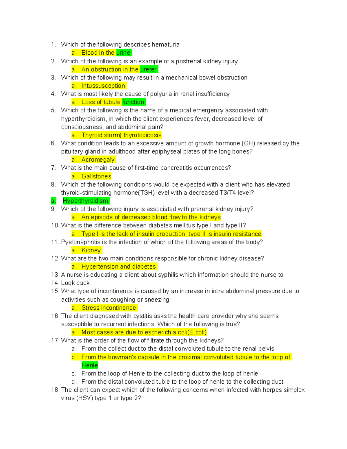 Patho exam 2 - Which of the following describes hematuria a. Blood in ...