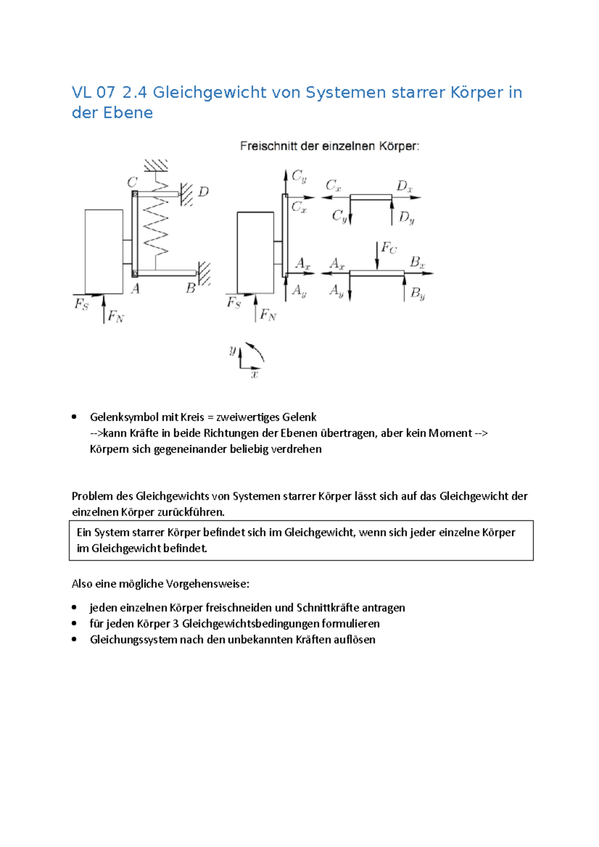 VL 07 - vl mechanik - VL 07 2 Gleichgewicht von Systemen starrer Körper ...
