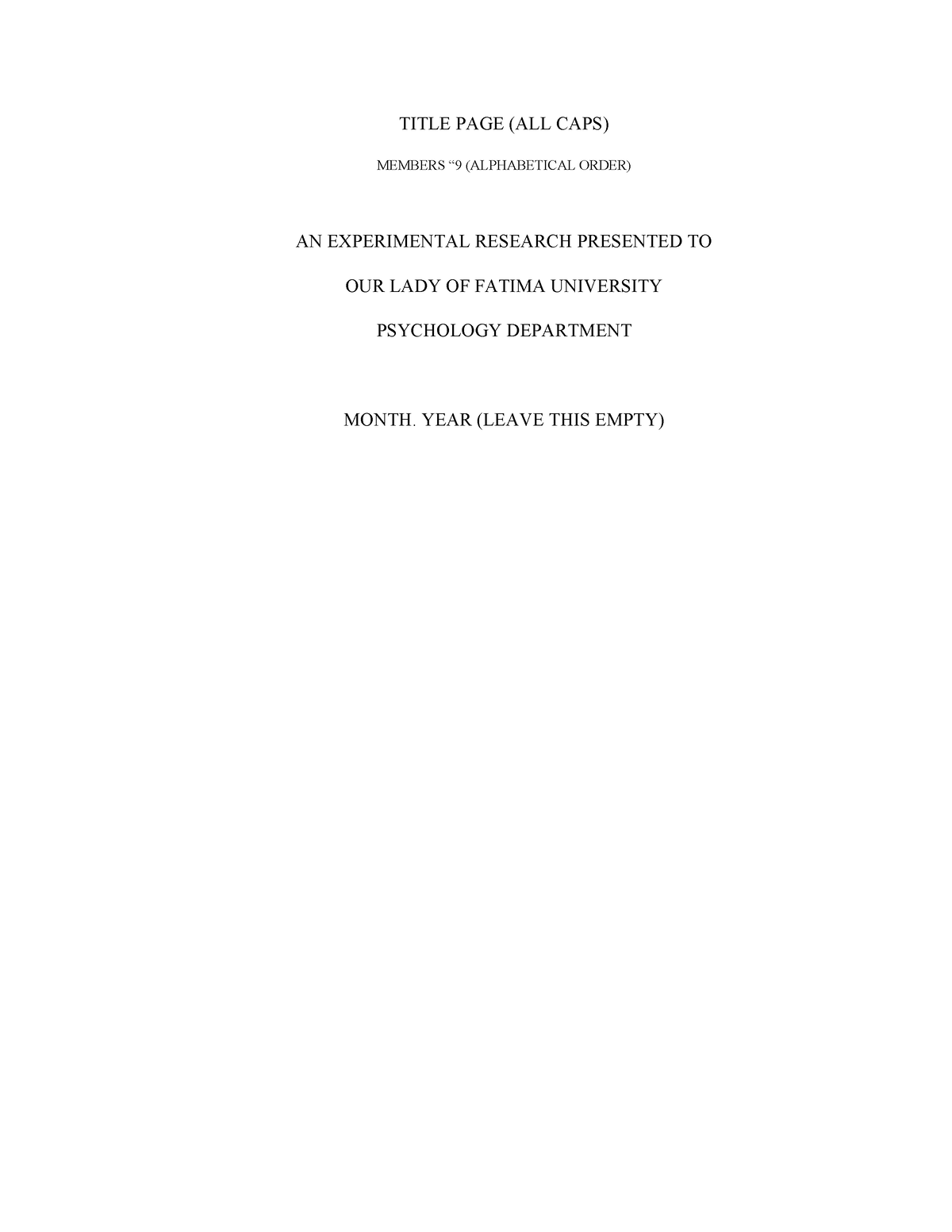 Chapters 1-3 Format - TITLE PAGE (ALL CAPS) MEMBERS “9 (ALPHABETICAL ...