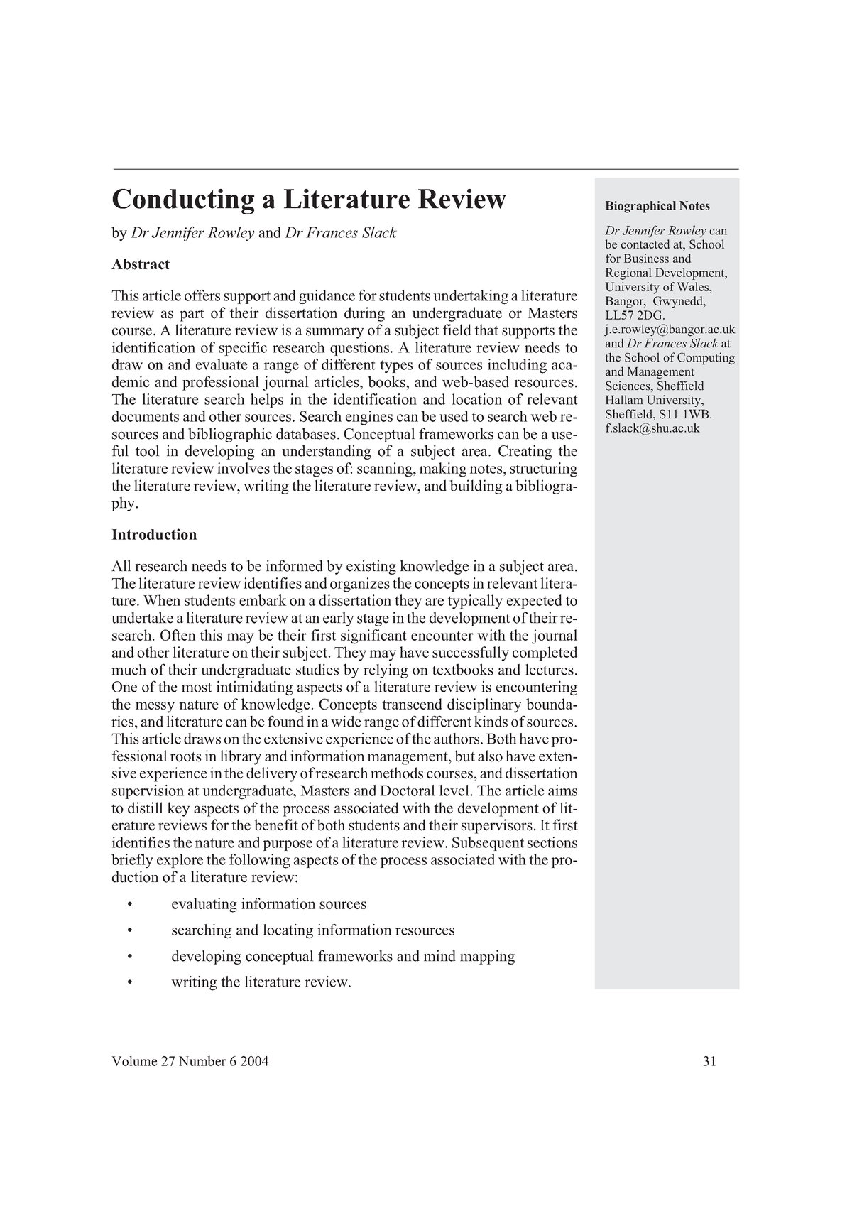 conducting a literature review article