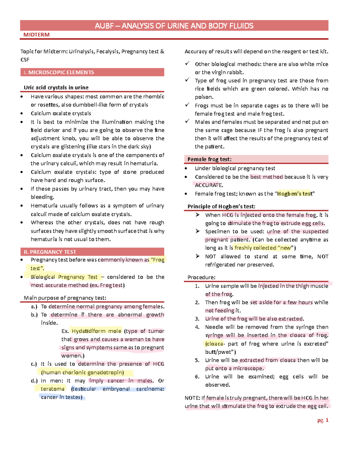 Pregnancytestquiz Reviewer on pregnancy test MIDTERM Topic for