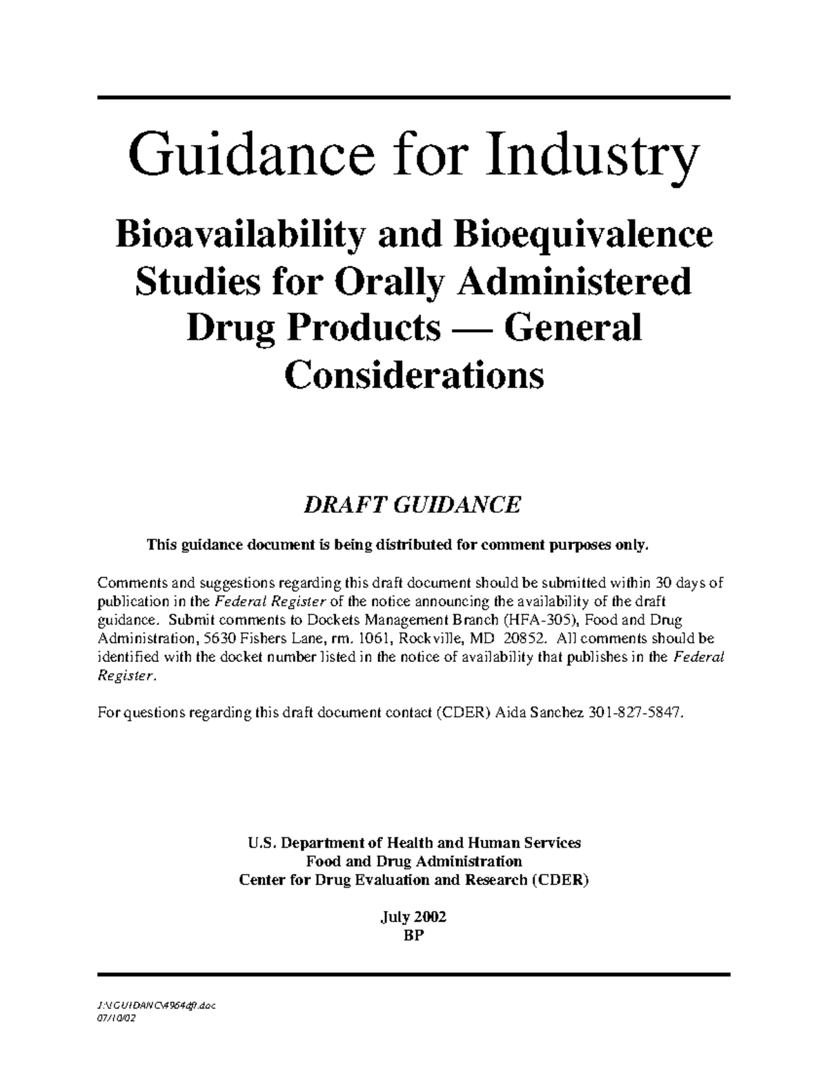 Guidance for Industry Bioavailability and Bioequivalence Studies for ...