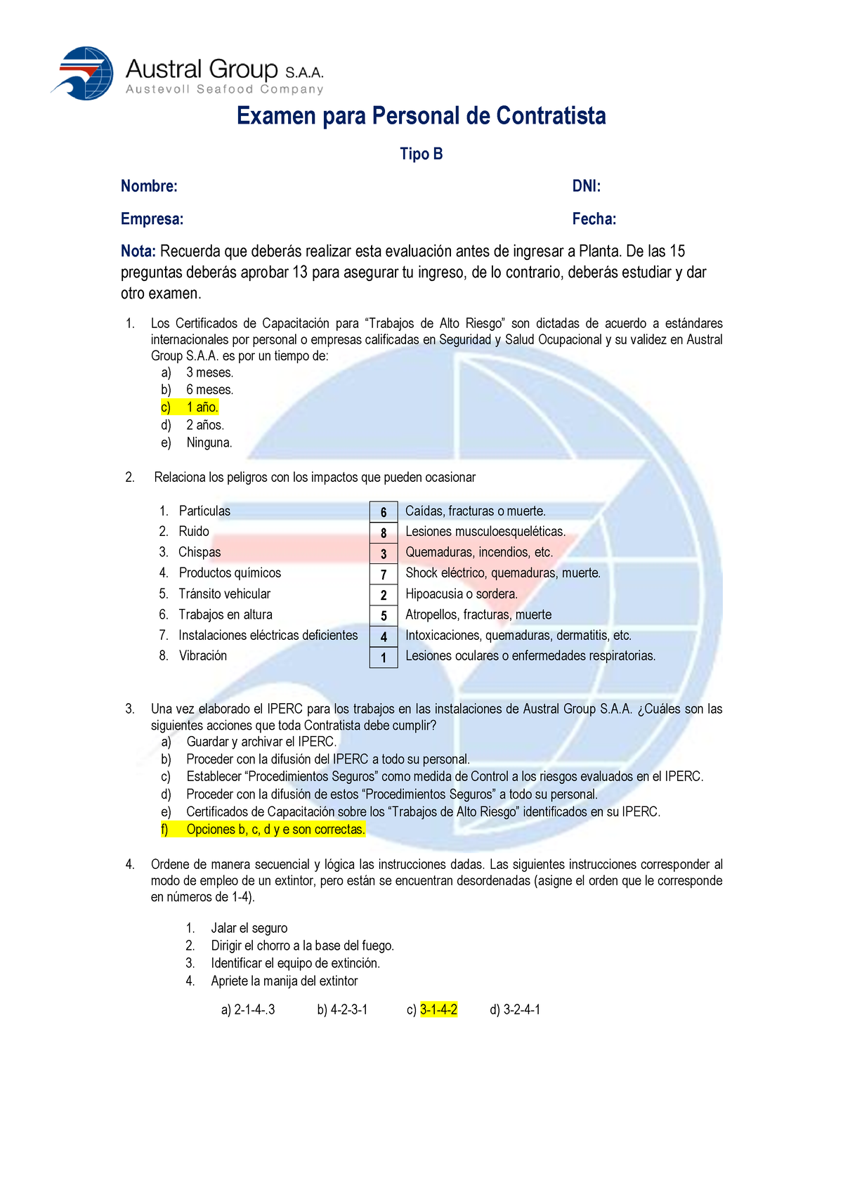 1. Examen B - BALOTARIO - Examen Para Personal De Contratista Tipo B ...