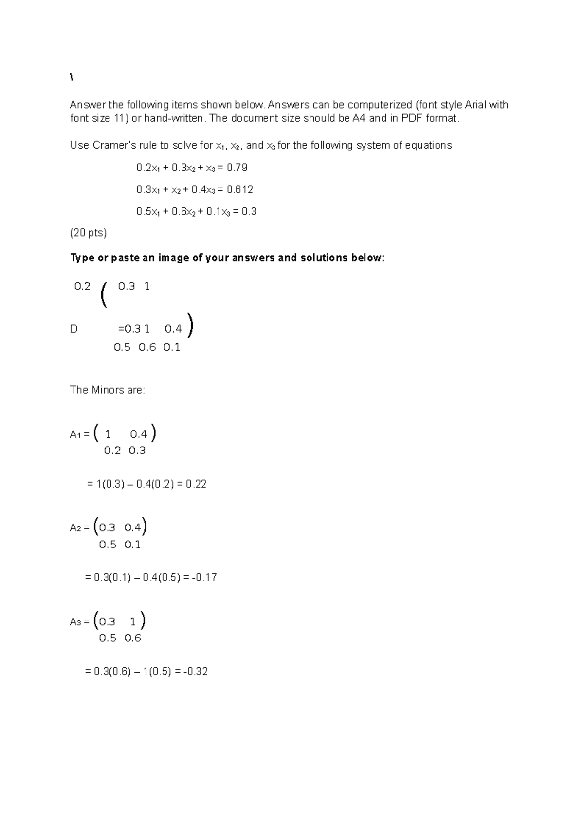 Cramer’s rule Cramer’s rule \ Answer the following items shown