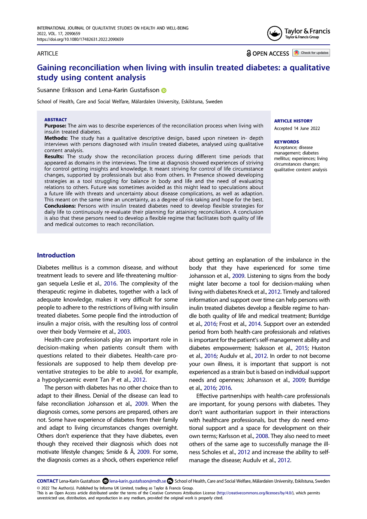 qualitative nursing research articles on diabetes