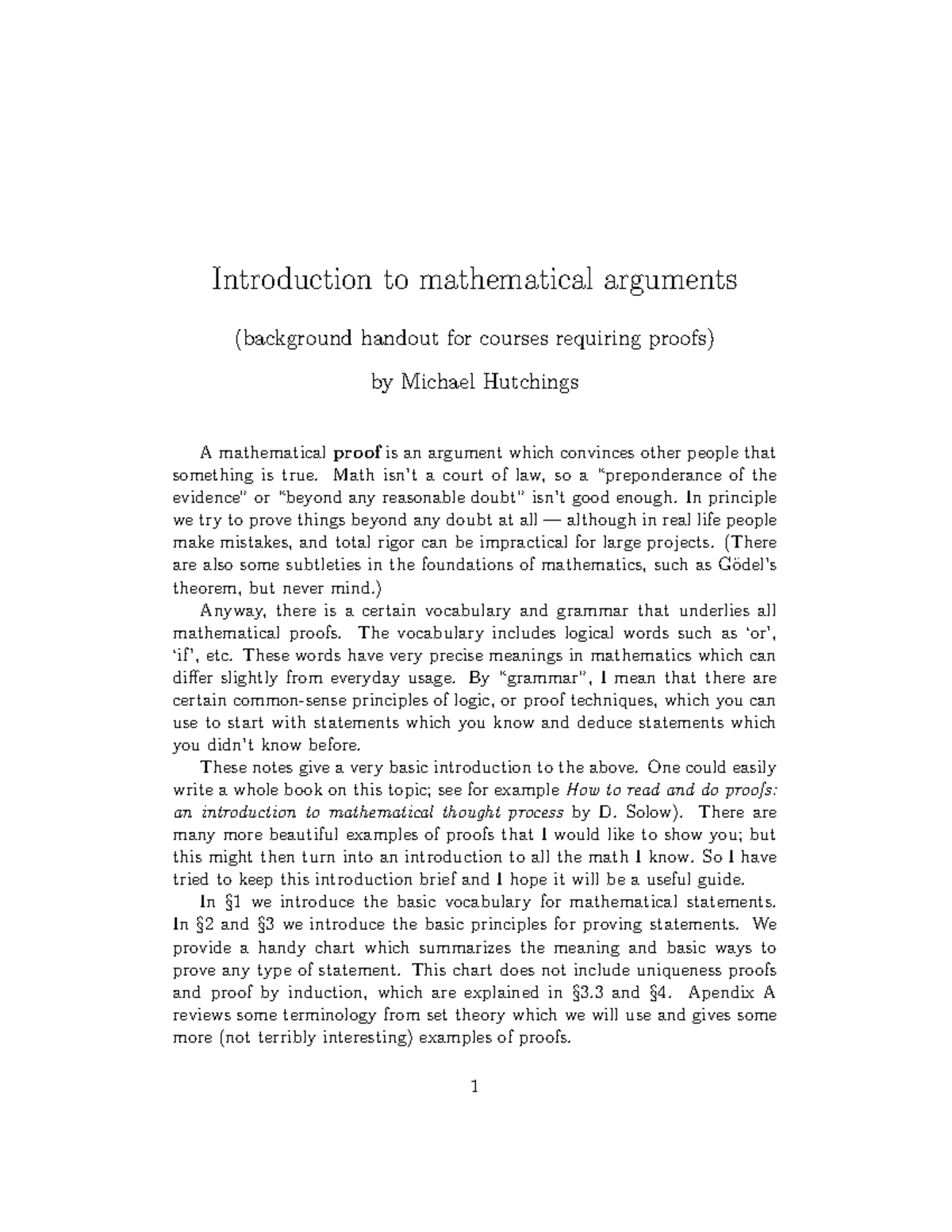 Proofs - Introduction to mathematical arguments (background handout for ...