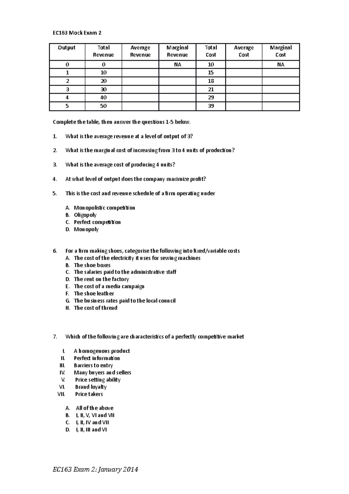 Microeconomics Multiple Choice Exam Mock - Ec163 Mock Exam 2 Output 