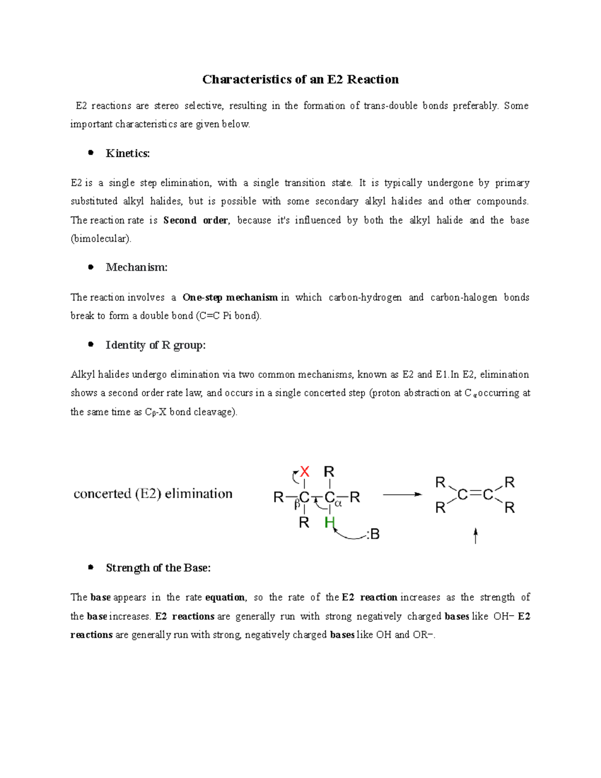 Characteristics & energy diagram of an E2 Reaction - Characteristics of ...
