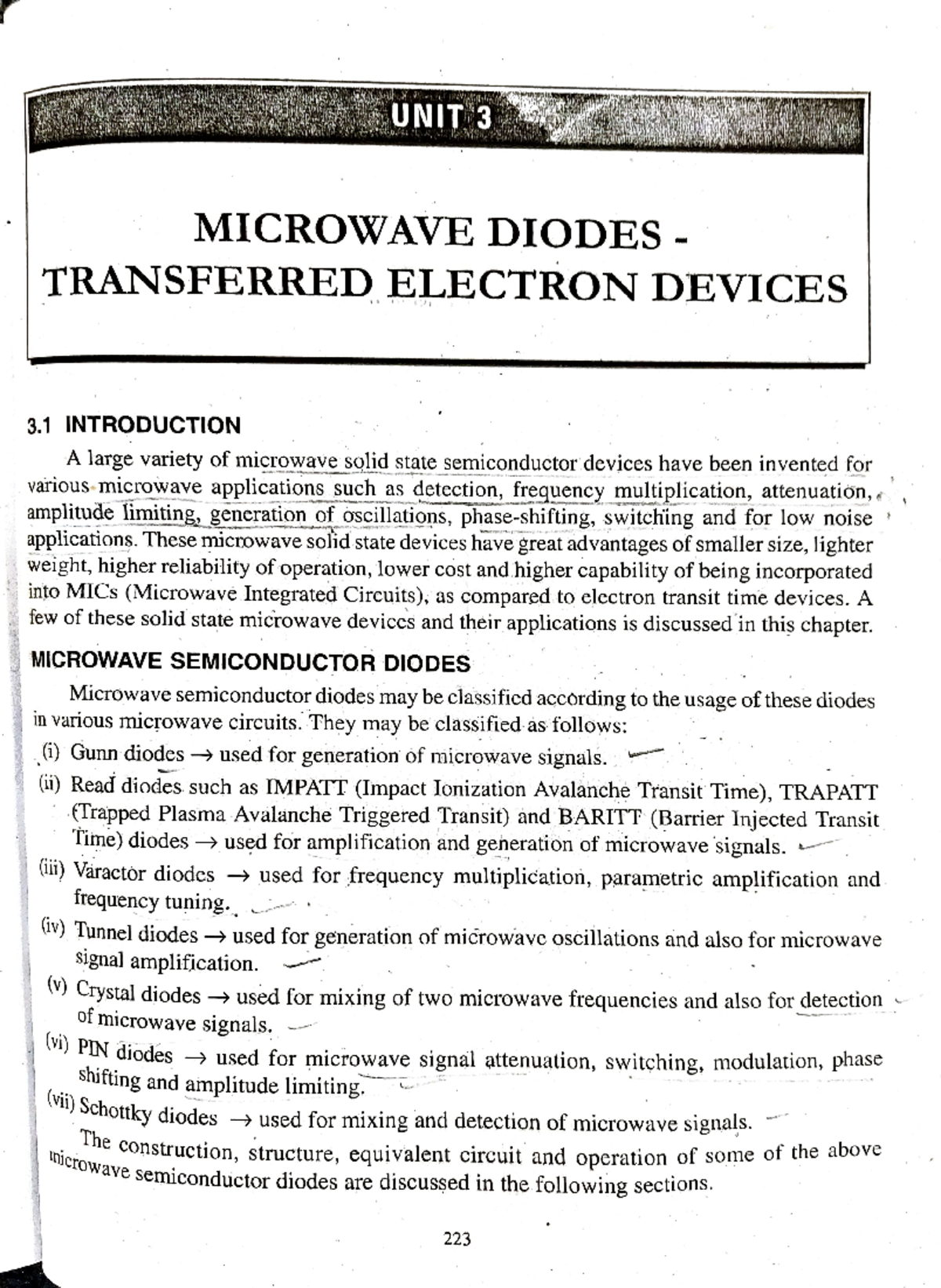Microwave diodes unit03 UNIT 3 MICROWAVE DIODESS