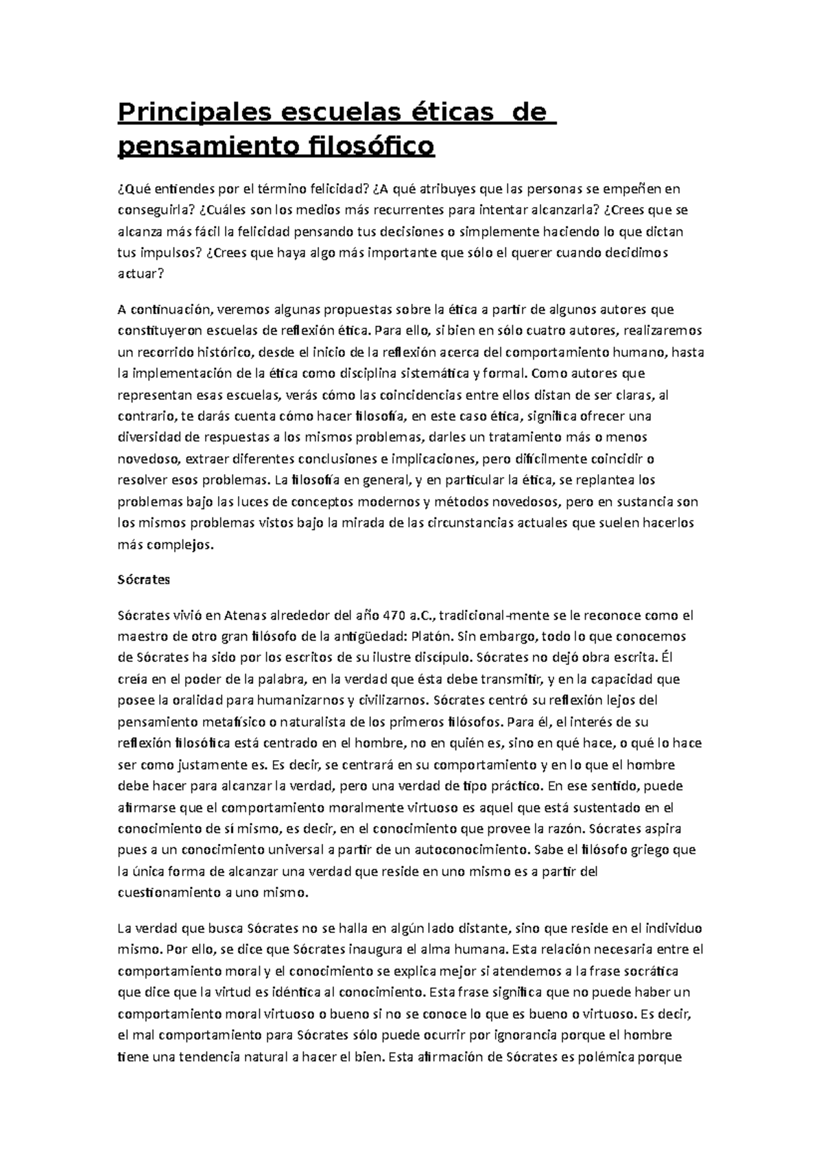 Principales escuelas éticas de pensamiento filosófico Principales escuelas éticas de Principales escuelas éticas de pensamiento filosófico Principales escuelas éticas de