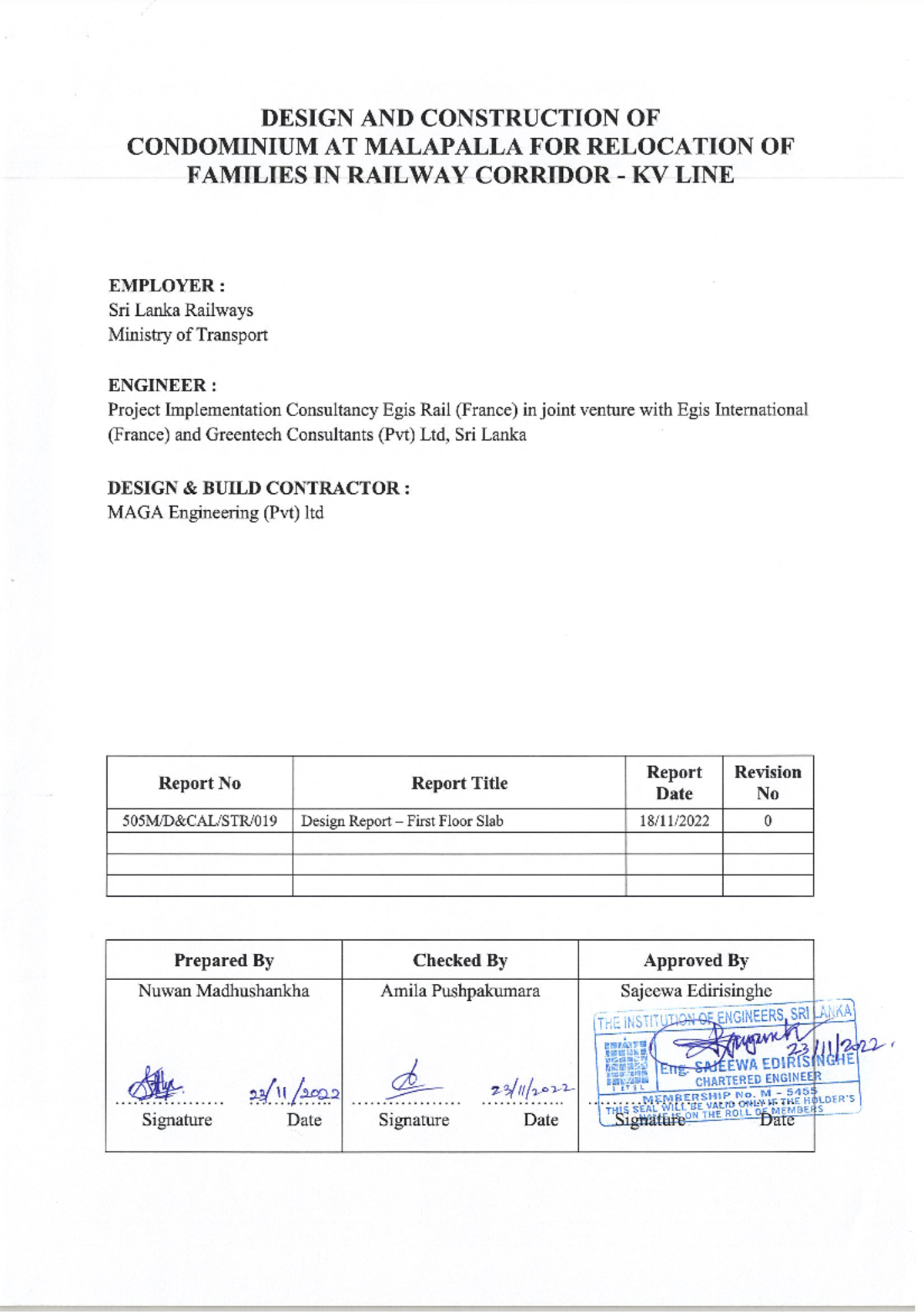 STR019First Floor Slab Job Designed Checked Pg No. Nuwan Amila